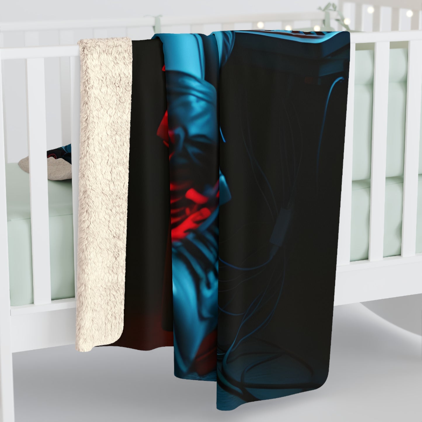 Cyberpunk Sherpa Fleece Blanket - Cozy Design for Gaming Lovers