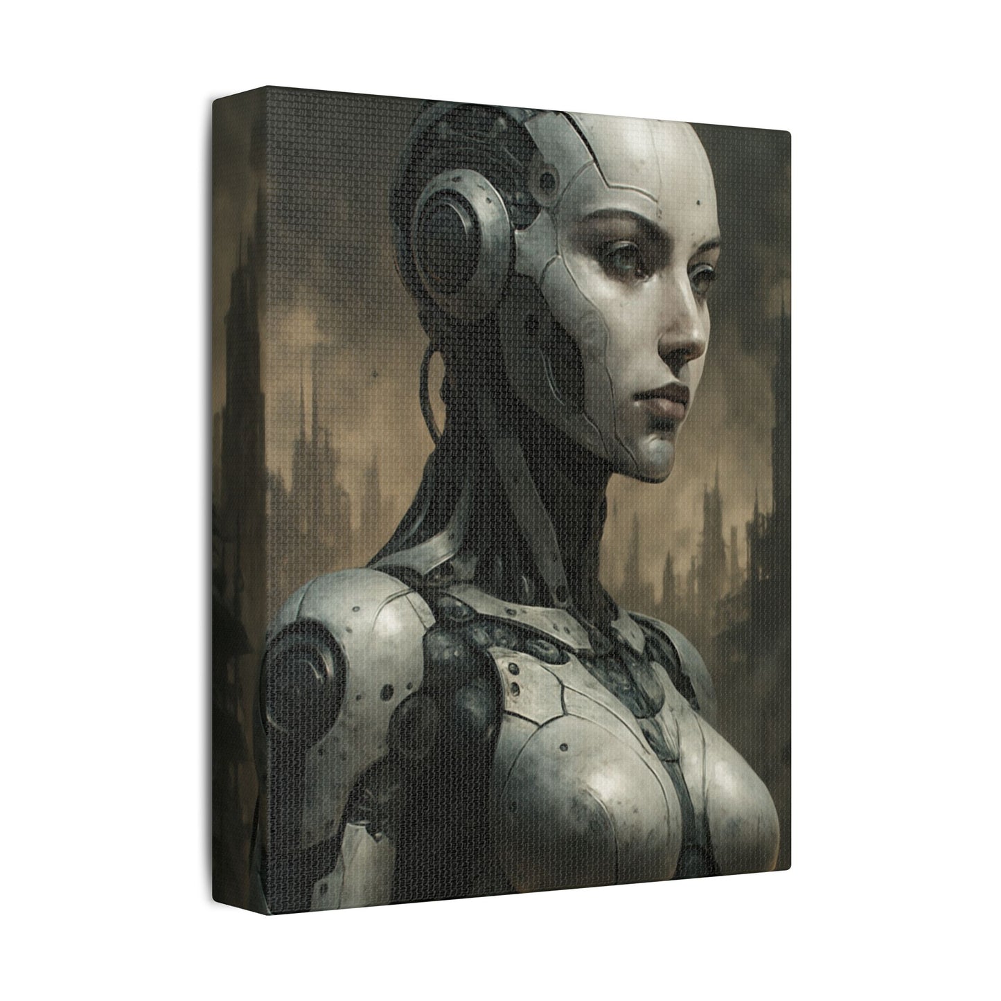 Futuristic Robot Canvas Art, Stretched Painting, Wall Decor for Tech Lovers, Sci-Fi Home Office, Unique Gift Idea, AI Artwork