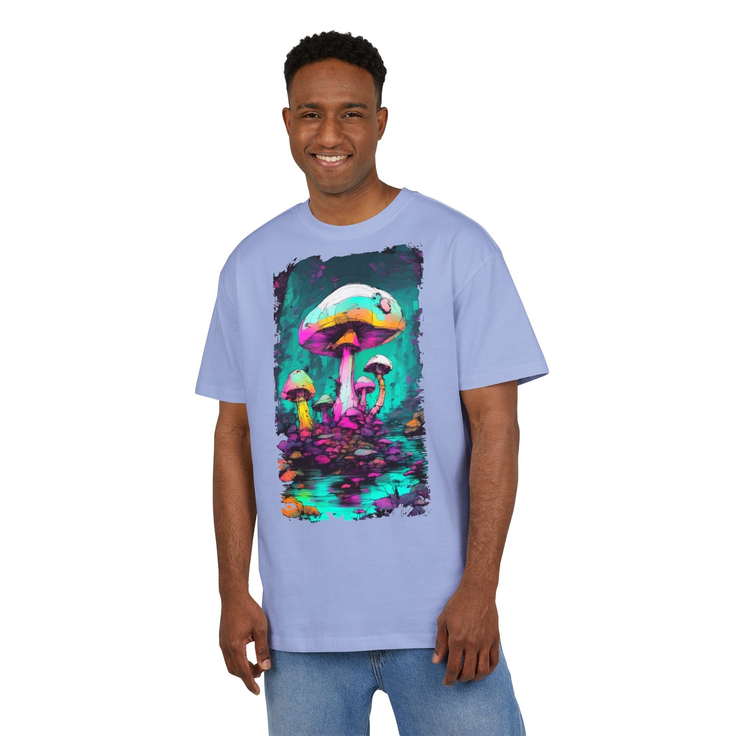Psychedelic Mushroom Unisex Oversized Tee, Retro Graphic T-Shirt, Festival Wear, Street Style, Unique Gift for Nature Lovers