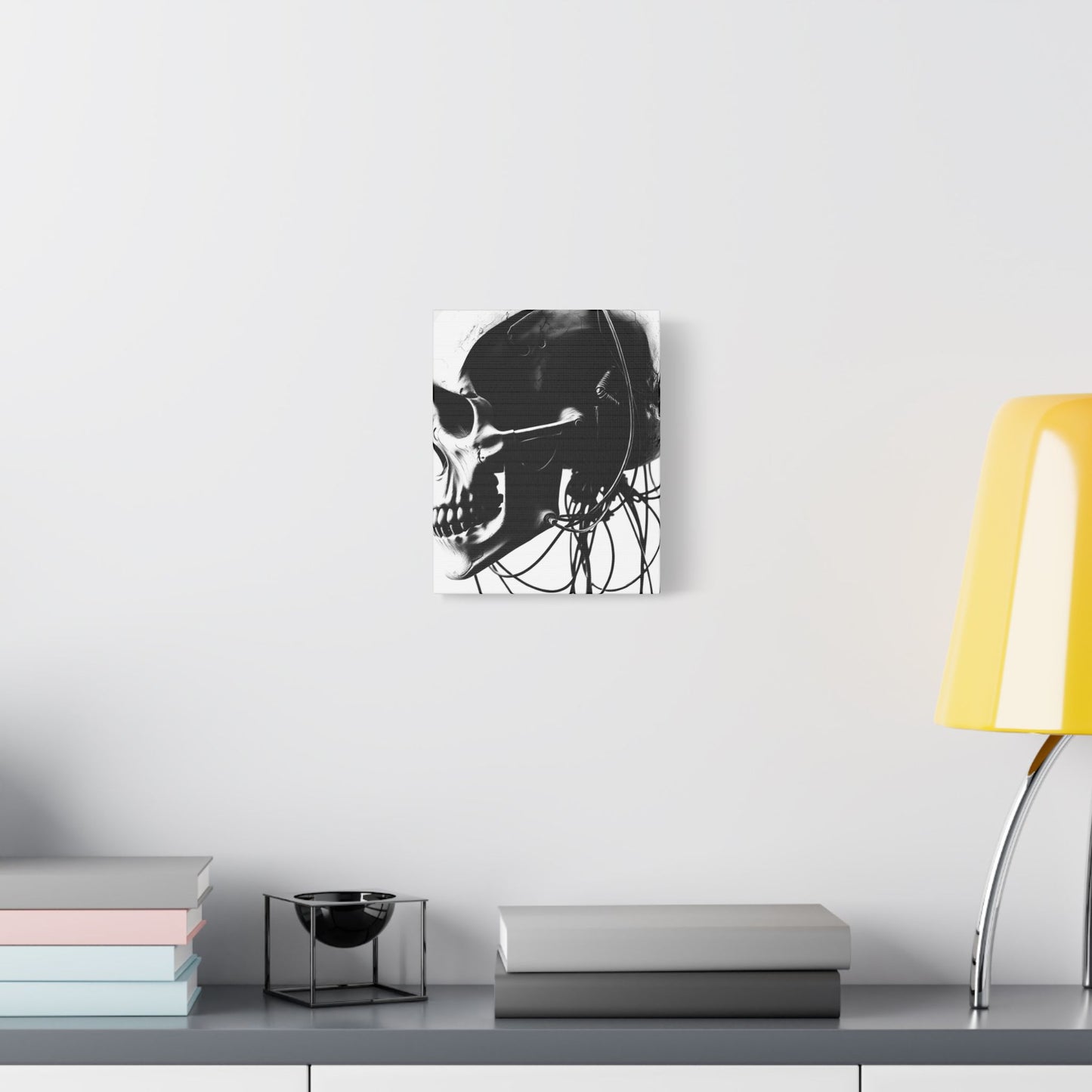 Gothic Skull Canvas Art, Black and White Stretched Wall Decor, Edgy Home Aesthetic, Perfect for Halloween and Punk Lovers