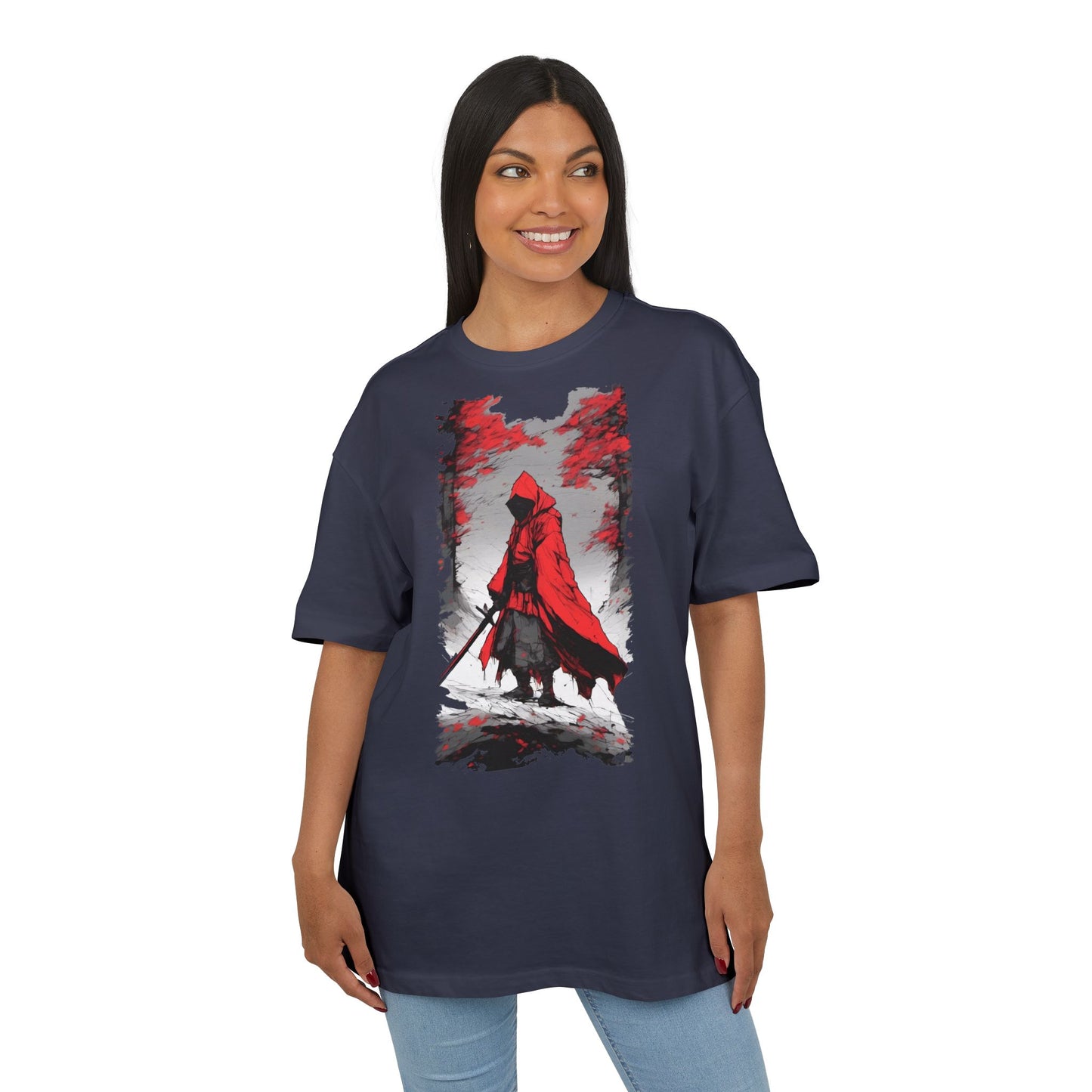 Stylish Unisex Heavy Oversize Tee - Red Hooded Figure Design, Graphic Tee, Casual Wear, Streetwear, Gifts for Men and Women