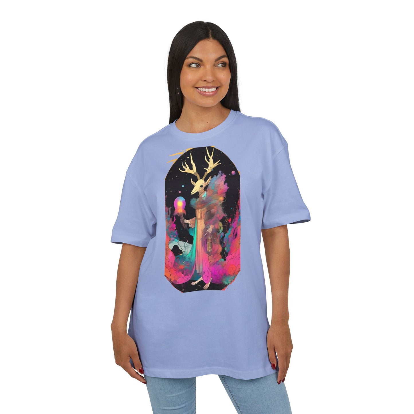 Cosmic Stag Unisex Oversize Tee | Bohemian Vibe T-Shirt, Fantasy Apparel, Unique Gift, Art-Inspired Fashion, Summer Style