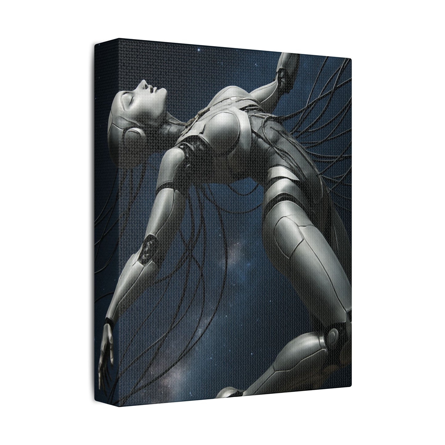 Satin Canvas Art Print, Futuristic Robot Wall Decor, Unique Home Artwork, Cyberpunk Aesthetic, Gift for Tech Lovers