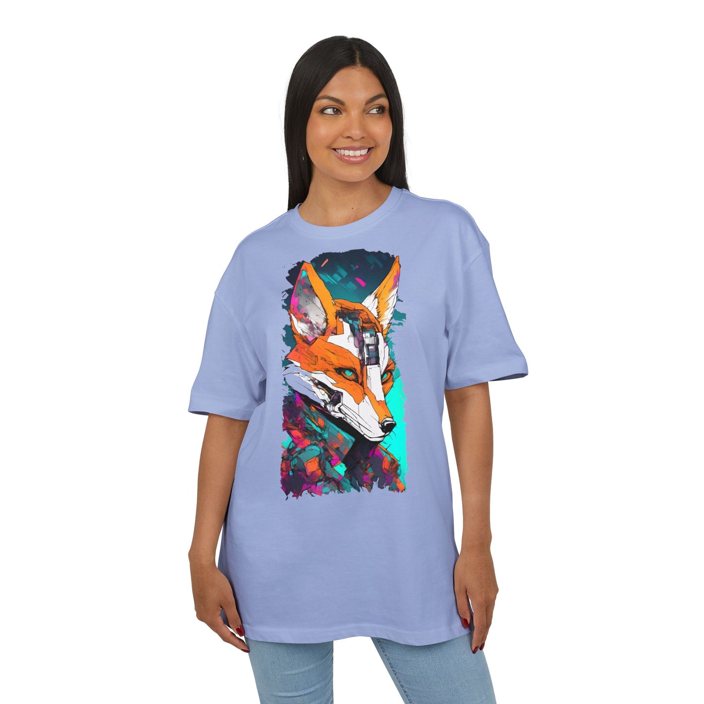 Futuristic Fox Design Unisex Oversize Tee, Graphic Tee, Cool T-Shirt, Unique Gift, Casual Wear