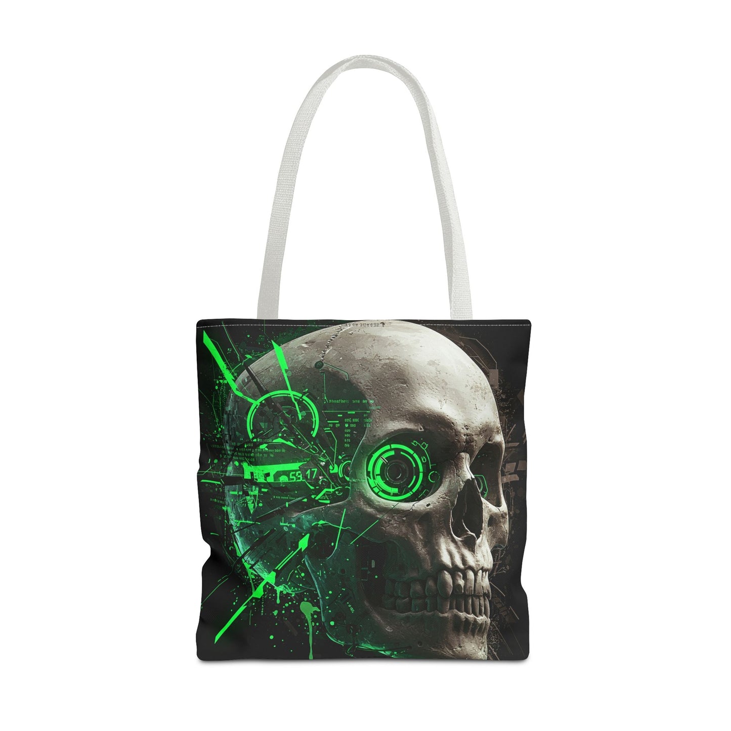 Gothic Skull Tote Bag, AOP Eco-Friendly Reusable Shopper, Dark Aesthetic Gift, Halloween, Cyberpunk Accessories, Stylish Everyday Carry