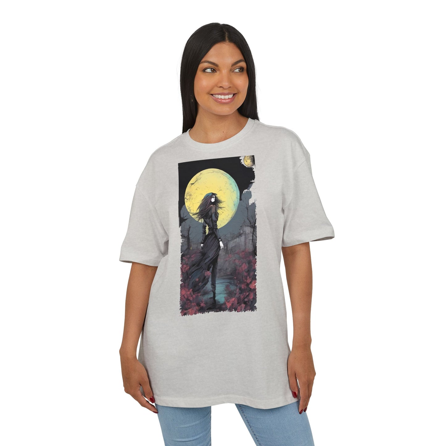 Moonlit Witch Oversize Tee, Cozy Casual Wear, Halloween Outfit, Gothic Style, Gift for Her, Everyday Fashion