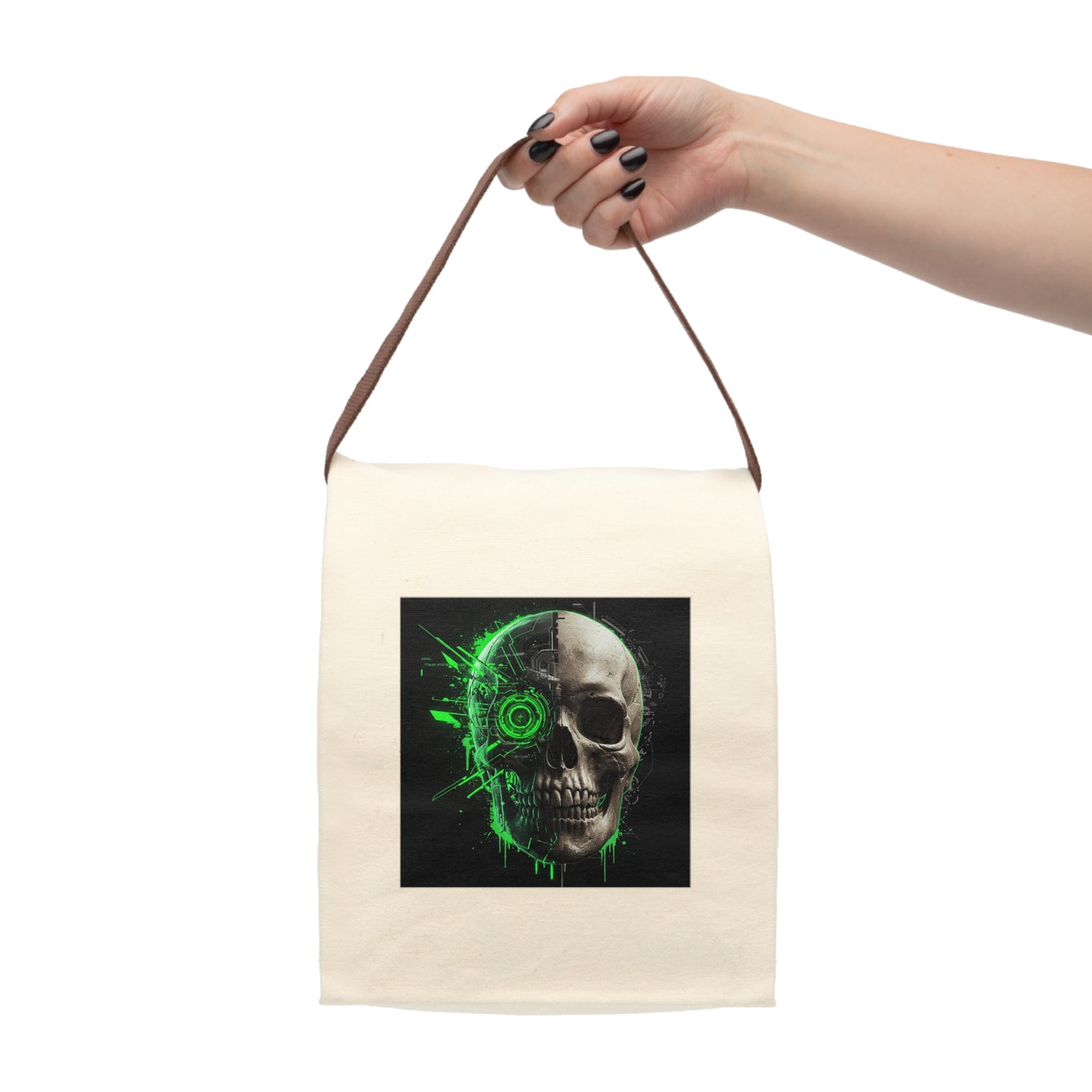 Edgy Skull Canvas Lunch Bag, Goth Lunch Tote, Unique Gift for Teens, Eco-friendly Snack Pouch, Halloween Lunchbox, Cool Back-to-School Bag