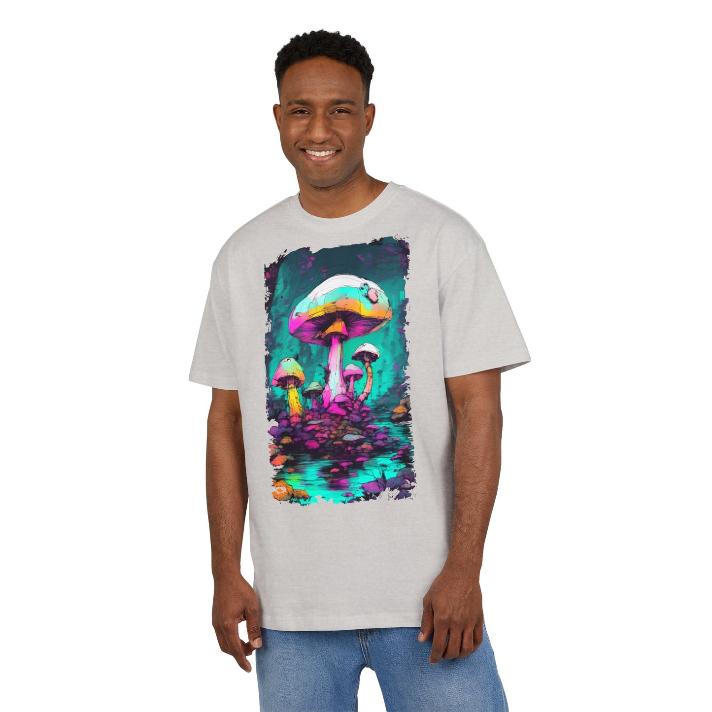 Psychedelic Mushroom Unisex Oversized Tee, Retro Graphic T-Shirt, Festival Wear, Street Style, Unique Gift for Nature Lovers