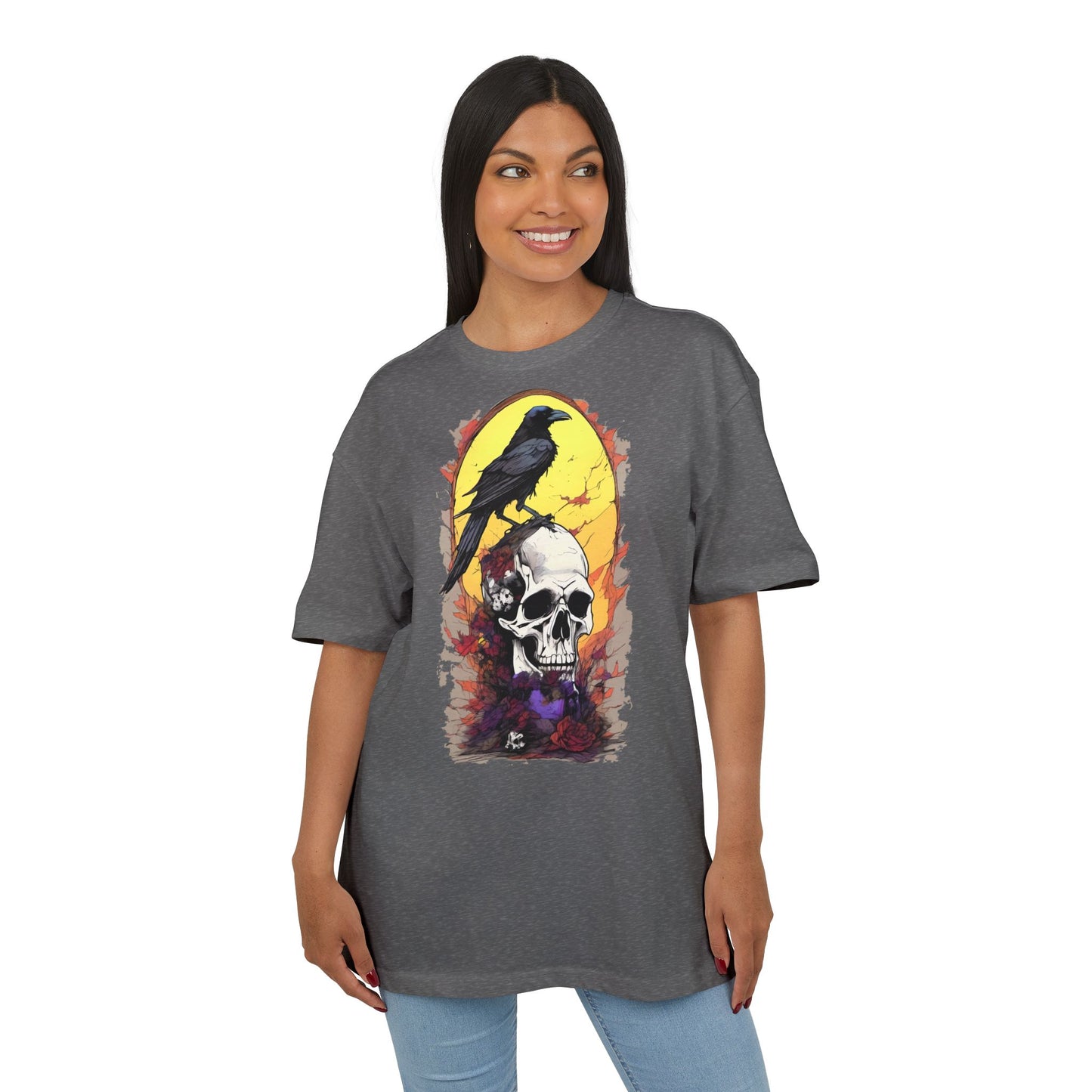 Gothic Raven & Skull Tee, Unisex Oversized Shirt, Edgy Halloween Fashion, Alternative Streetwear, Unique Graphic Tee, Perfect Gift