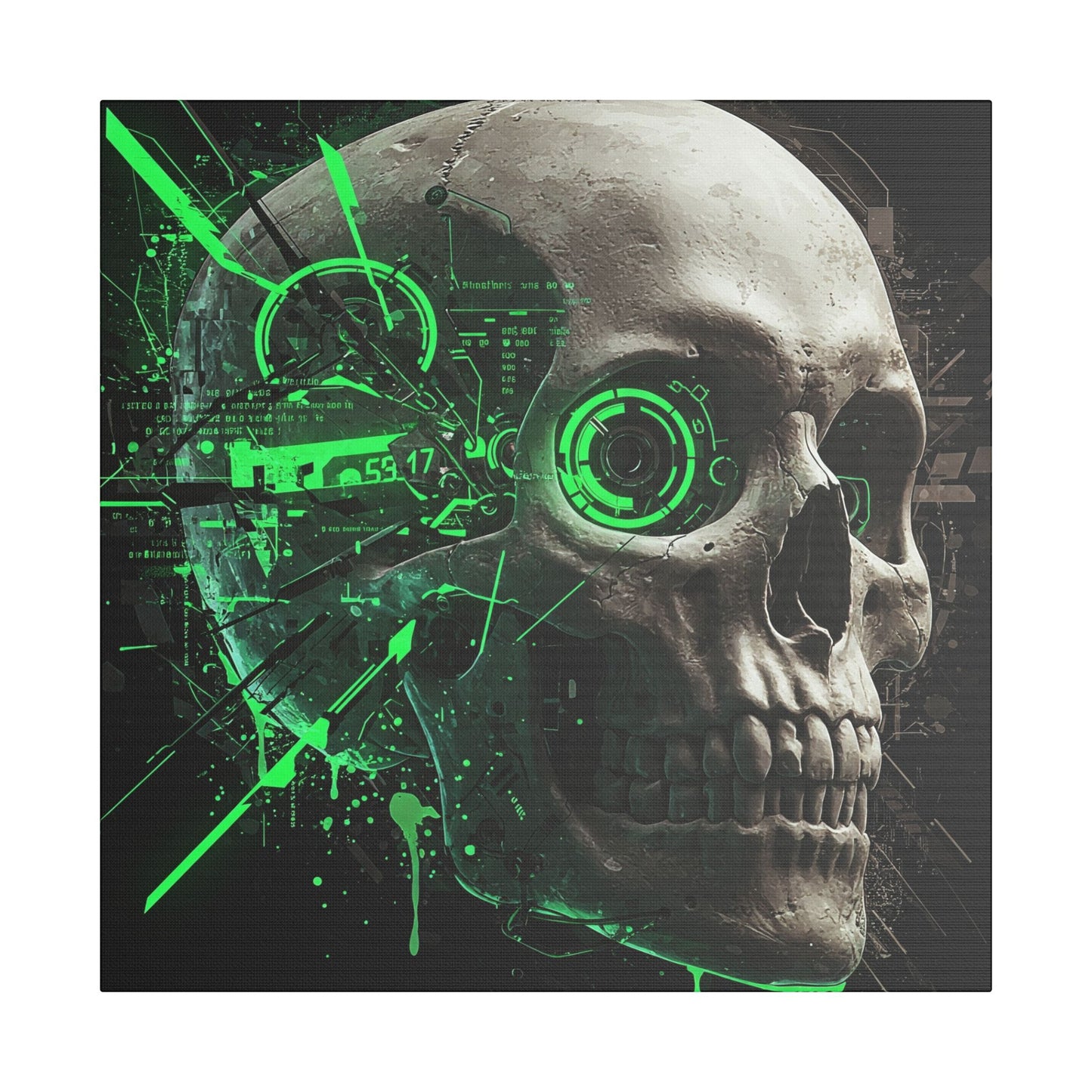 Digital Skull Art Wall Decor, Futuristic Skull Canvas Print, Cyberpunk Home Decor, Gothic Decoration, Unique Gift for Halloween