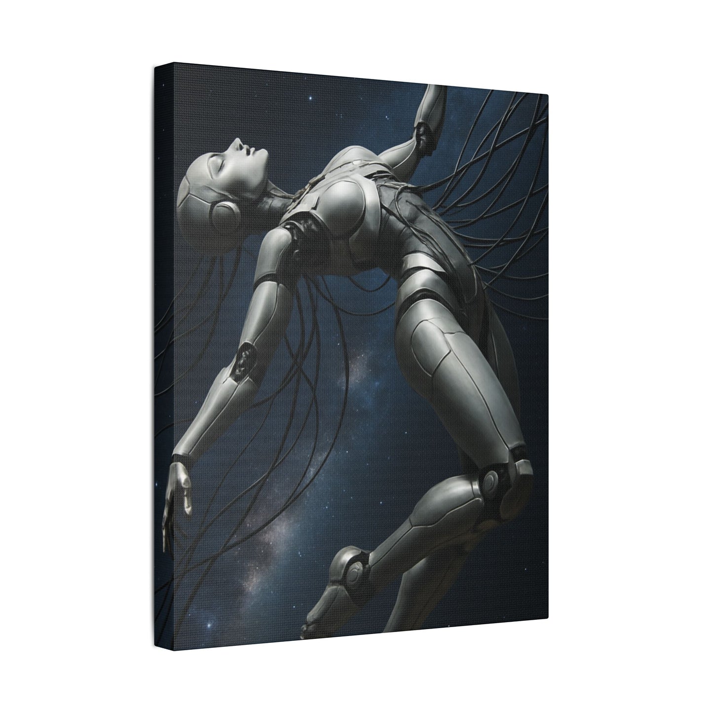 Satin Canvas Art Print, Futuristic Robot Wall Decor, Unique Home Artwork, Cyberpunk Aesthetic, Gift for Tech Lovers