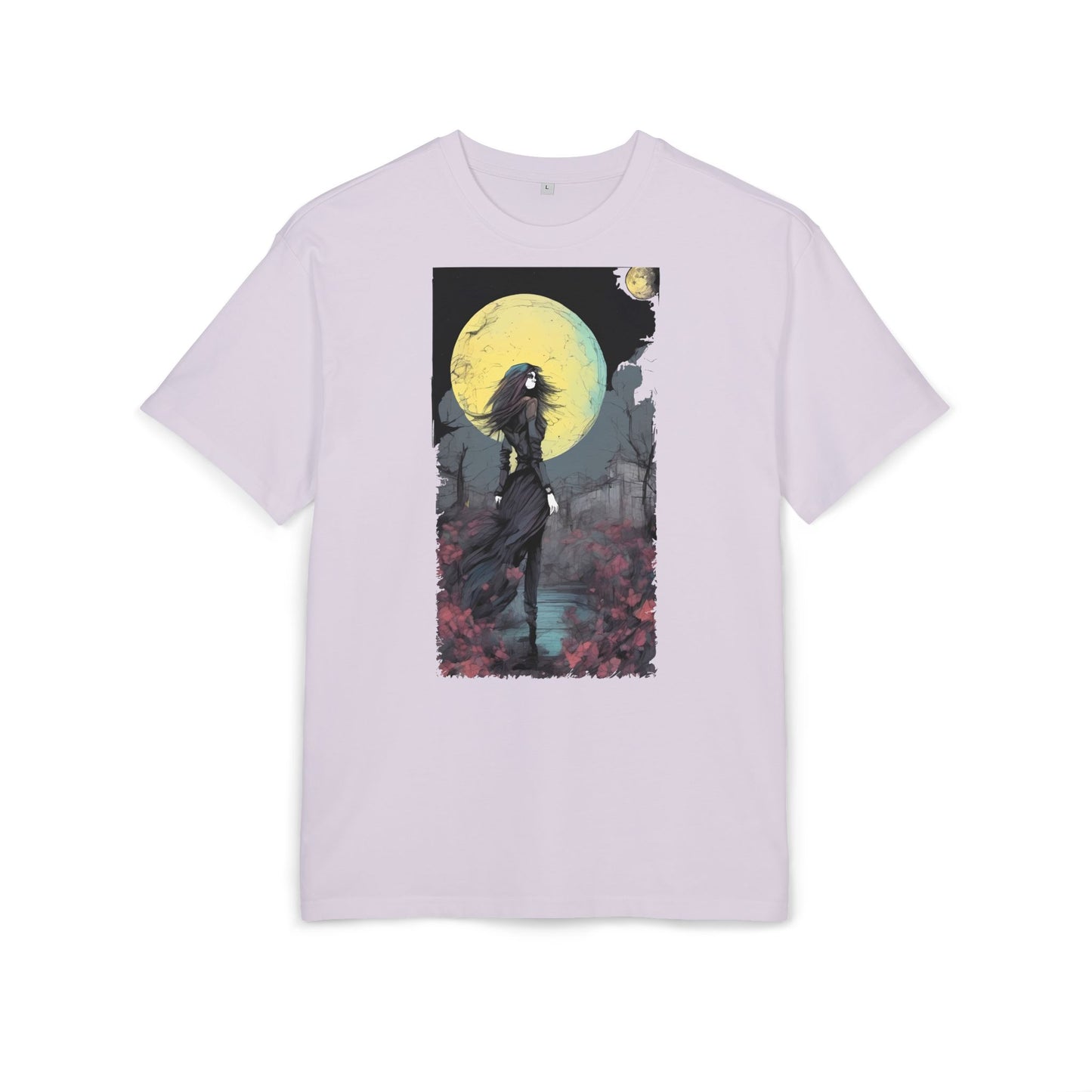 Moonlit Witch Oversize Tee, Cozy Casual Wear, Halloween Outfit, Gothic Style, Gift for Her, Everyday Fashion
