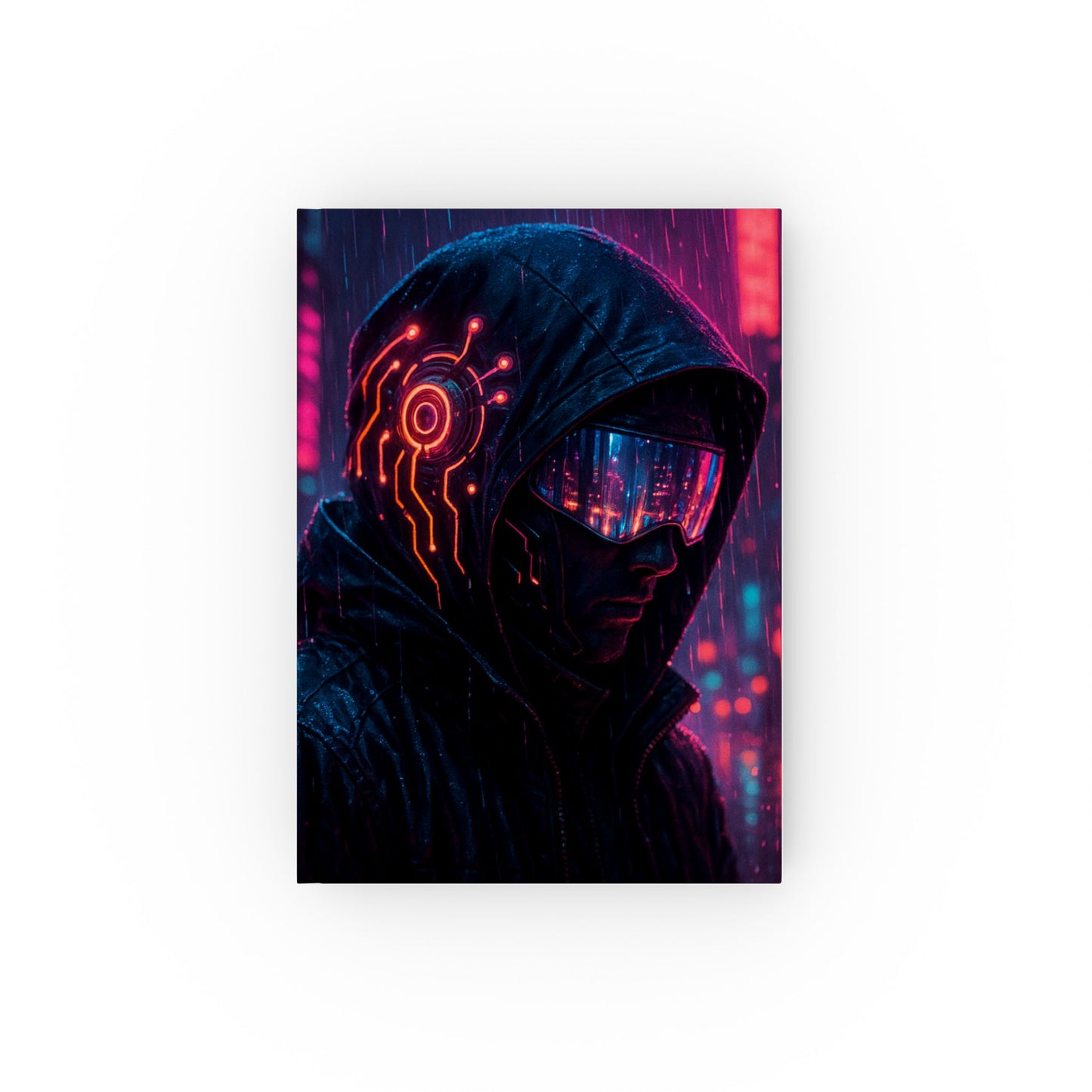 Cyberpunk Hard Backed Journal, Neon Aesthetic Notebook, Gift for Artists, Sci-Fi Inspiration, Creative Writing