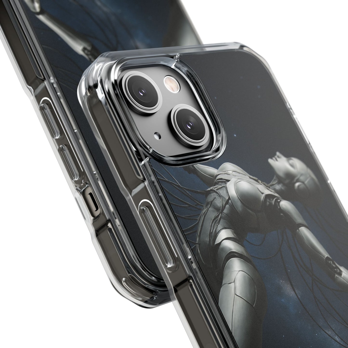Futuristic Phone Case, Artistic Clear Impact Case for Tech Lovers, Robot Design Phone Cover, Unique Gift for Geeks, Space Theme