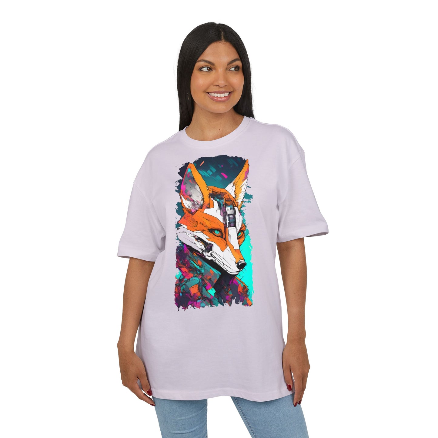 Futuristic Fox Design Unisex Oversize Tee, Graphic Tee, Cool T-Shirt, Unique Gift, Casual Wear