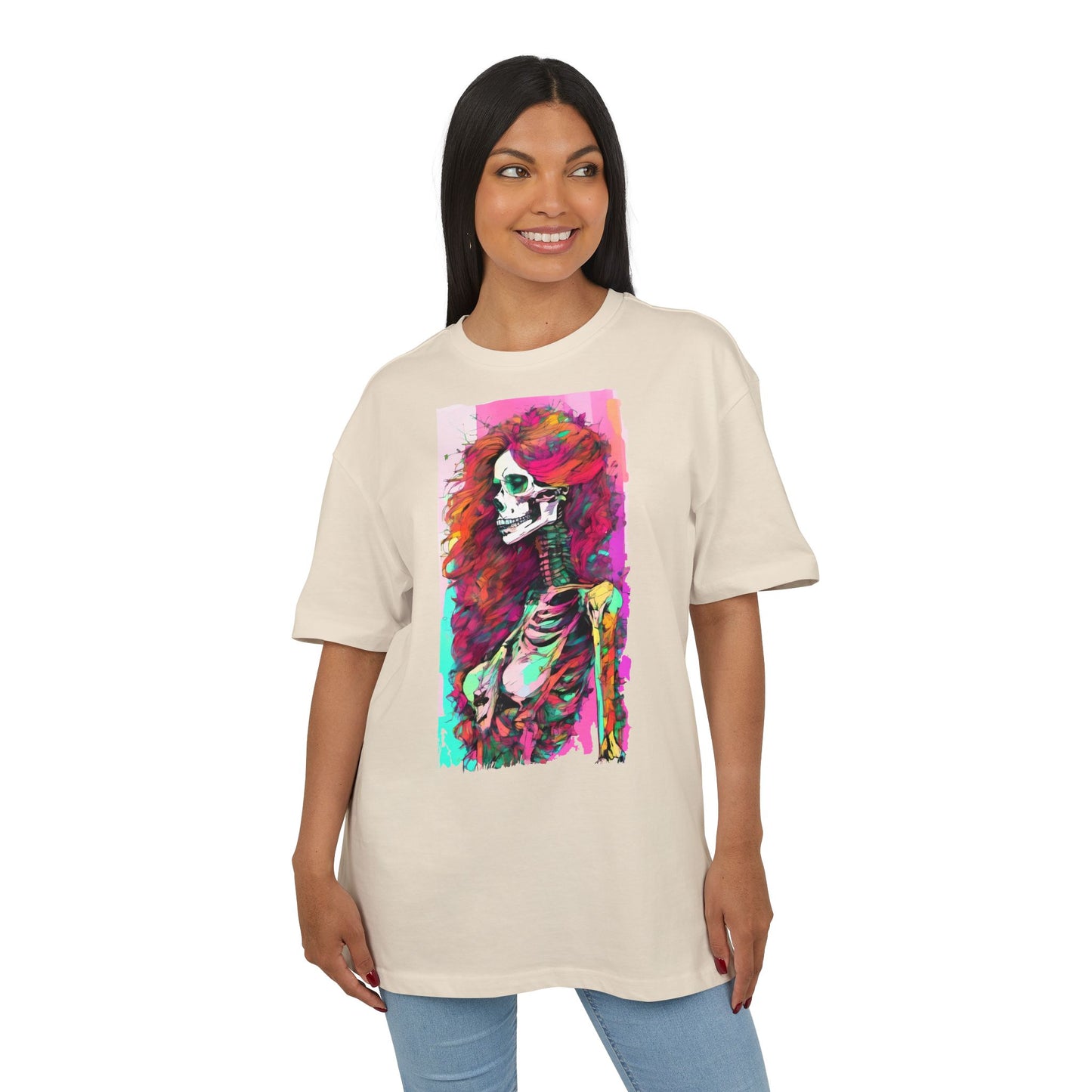 Vibrant Skeleton Art Unisex Heavy Oversize Tee, Halloween Shirt, Statement Tee, Graphic Tee, Casual Wear, Gift