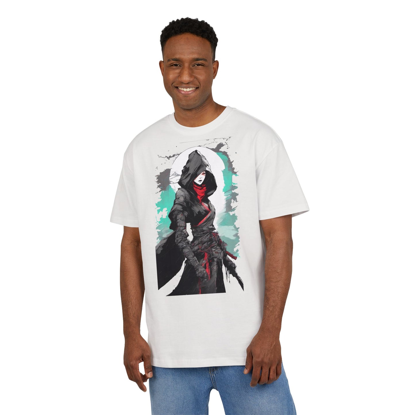 Hooded Warrior Oversize Tee | Unisex Graphic Shirt | Comfortable Casual Wear | Perfect for Comic Con, Gift for Gamers, Streetwear Fashion