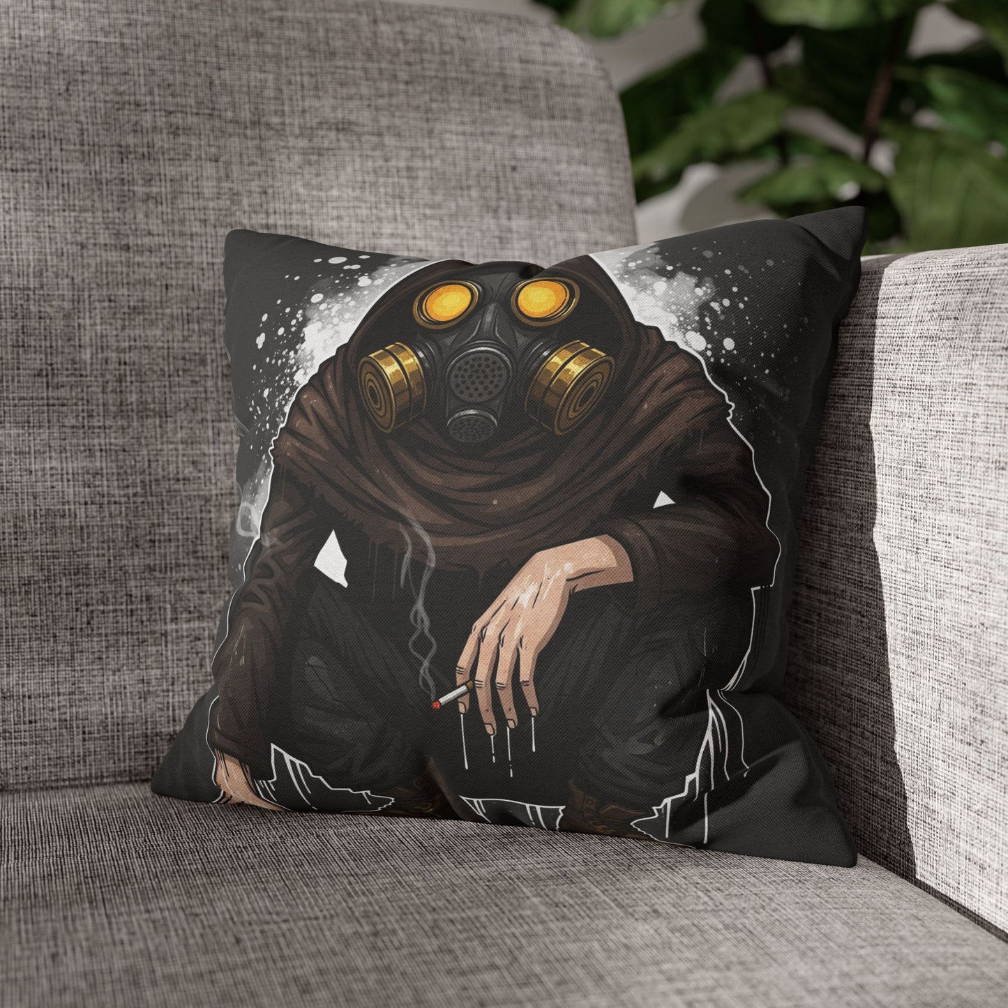 Gothic Gas Mask Pillowcase - Unique Home Decor, Edgy Throw Pillow, Gifts for Sci-Fi Fans, Alternative Room Style, Men’s Bedroom Decor