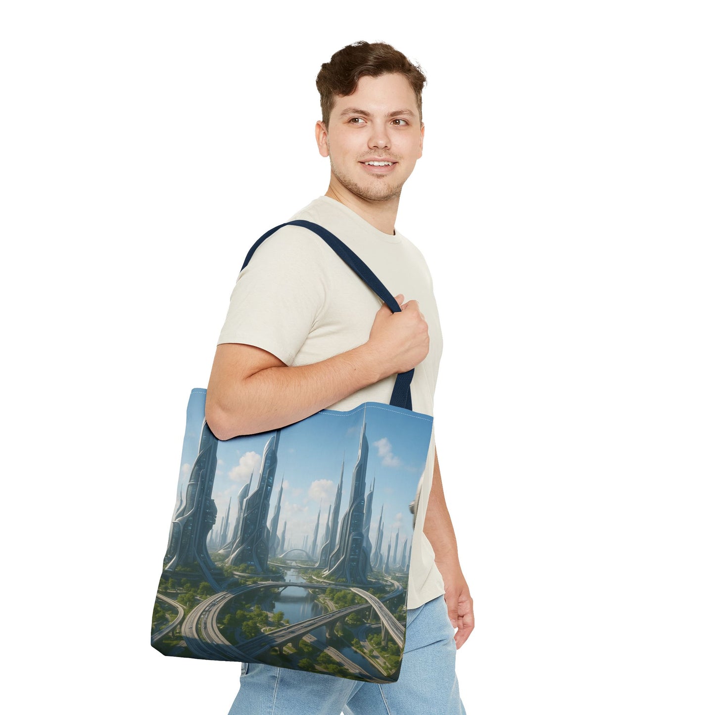 Futuristic Cityscape Tote Bag, Eco-Friendly Bag, Art Print Tote, Unique Shoulder Bag, Travel Tote, Stylish Shopping Bag, Gift for Her