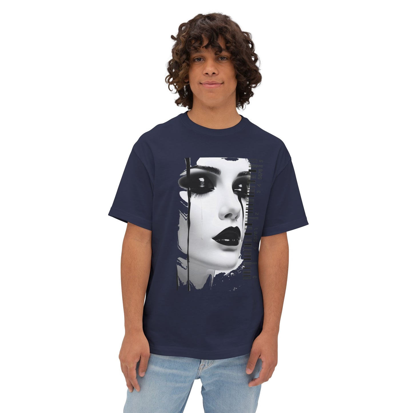 Chic Art Print Boxy Tee, Oversized Graphic T-Shirt, Fashionable Streetwear Top, Unique Women’s Cotton Tee, Casual Everyday Wear
