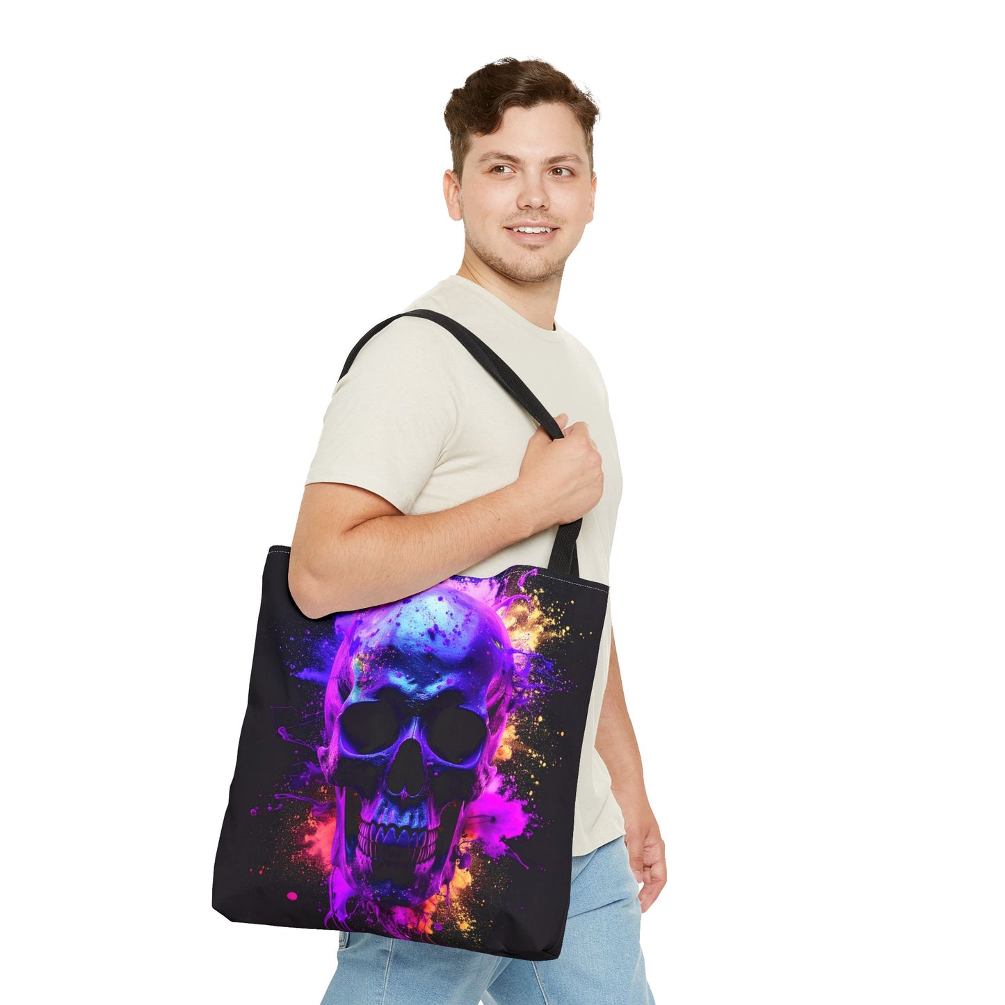 Skull Art Tote Bag, Stylish Shopping Tote, Colorful Beach Bag, Halloween Gift, Edgy Urban Accessory