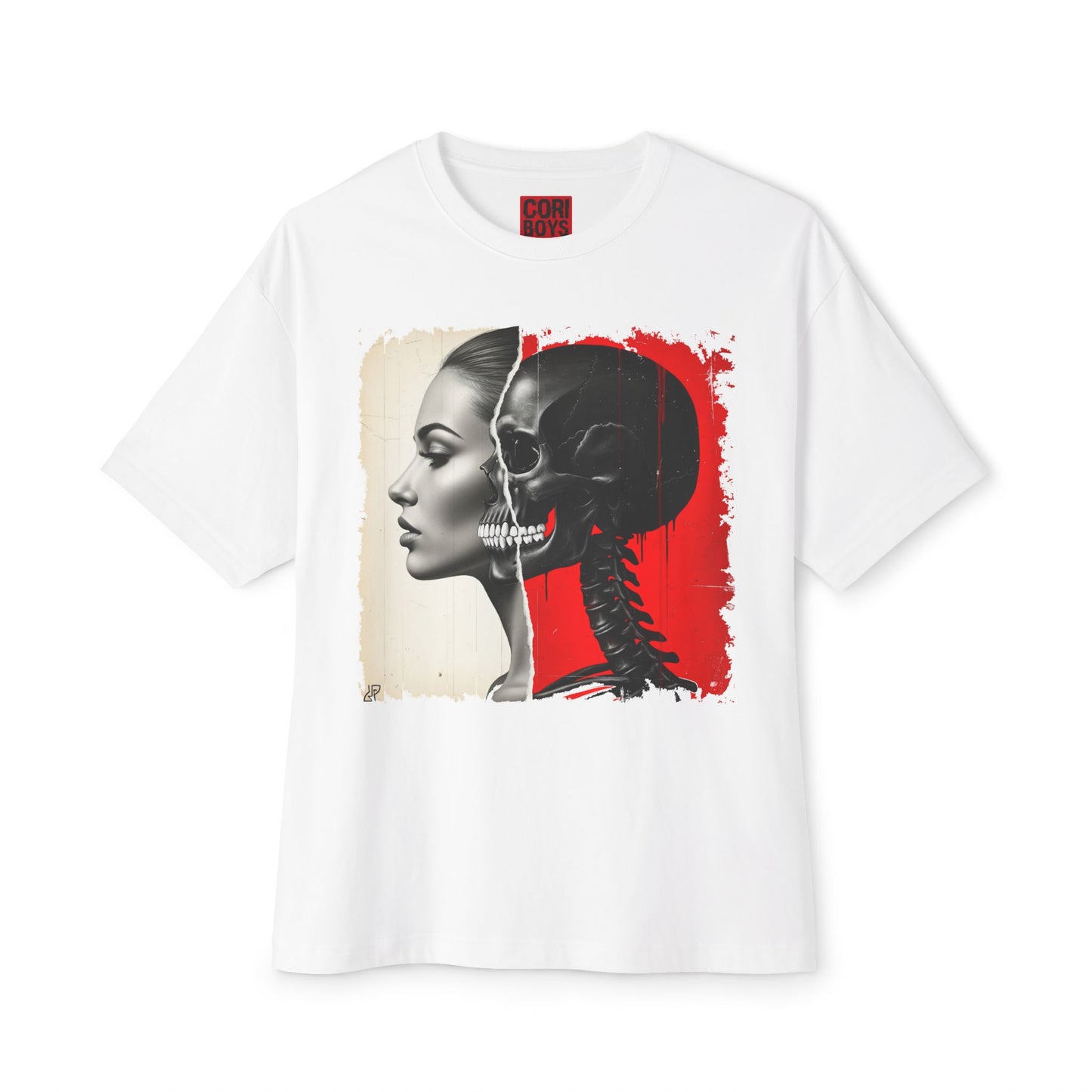 Artistic Unisex Oversized Tee - Skeleton & Profile Design, Graphic Tee for Casual Style, Unique Gift for Art Lovers, Streetwear