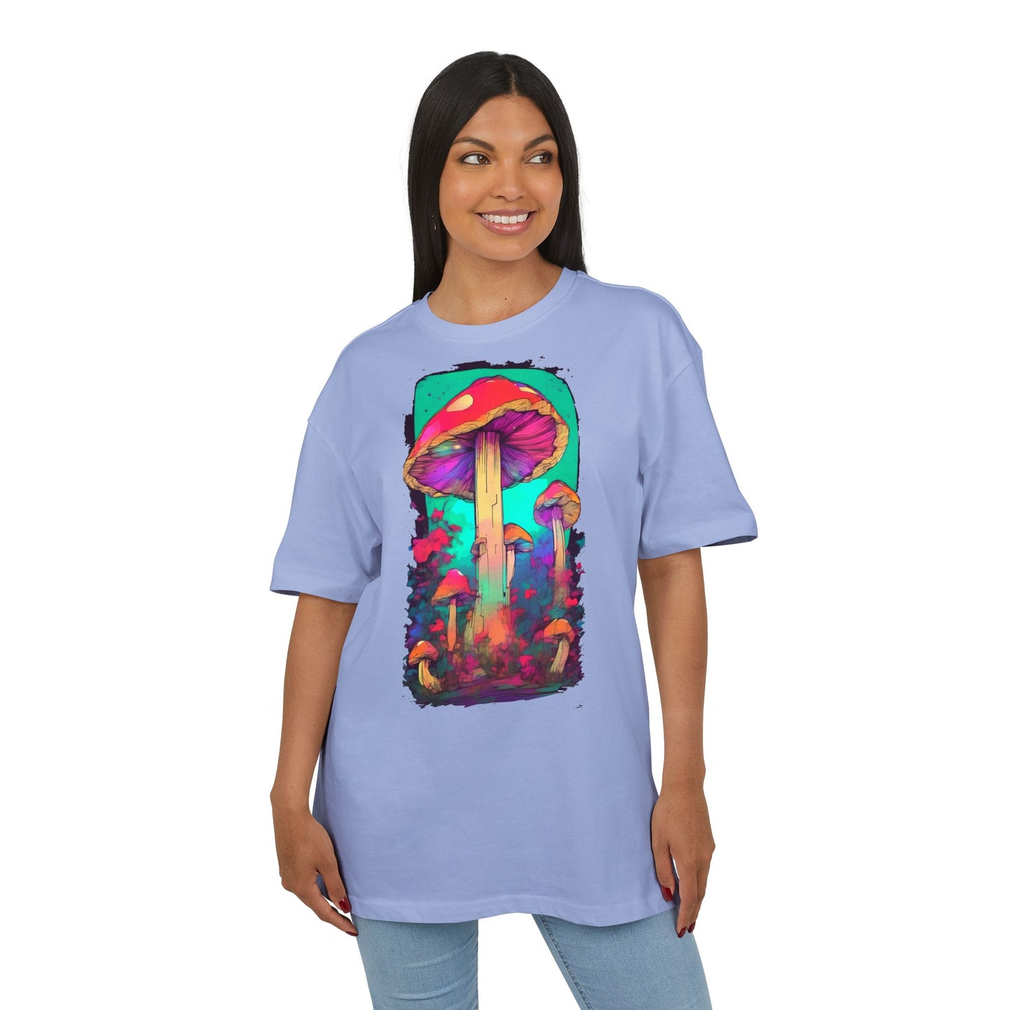 Vibrant Mushroom Art Oversized Tee, Unisex Graphic T-Shirt, Trendy Casual Style, Nature Lover Gift, Festival Clothing, Psychedelic Design