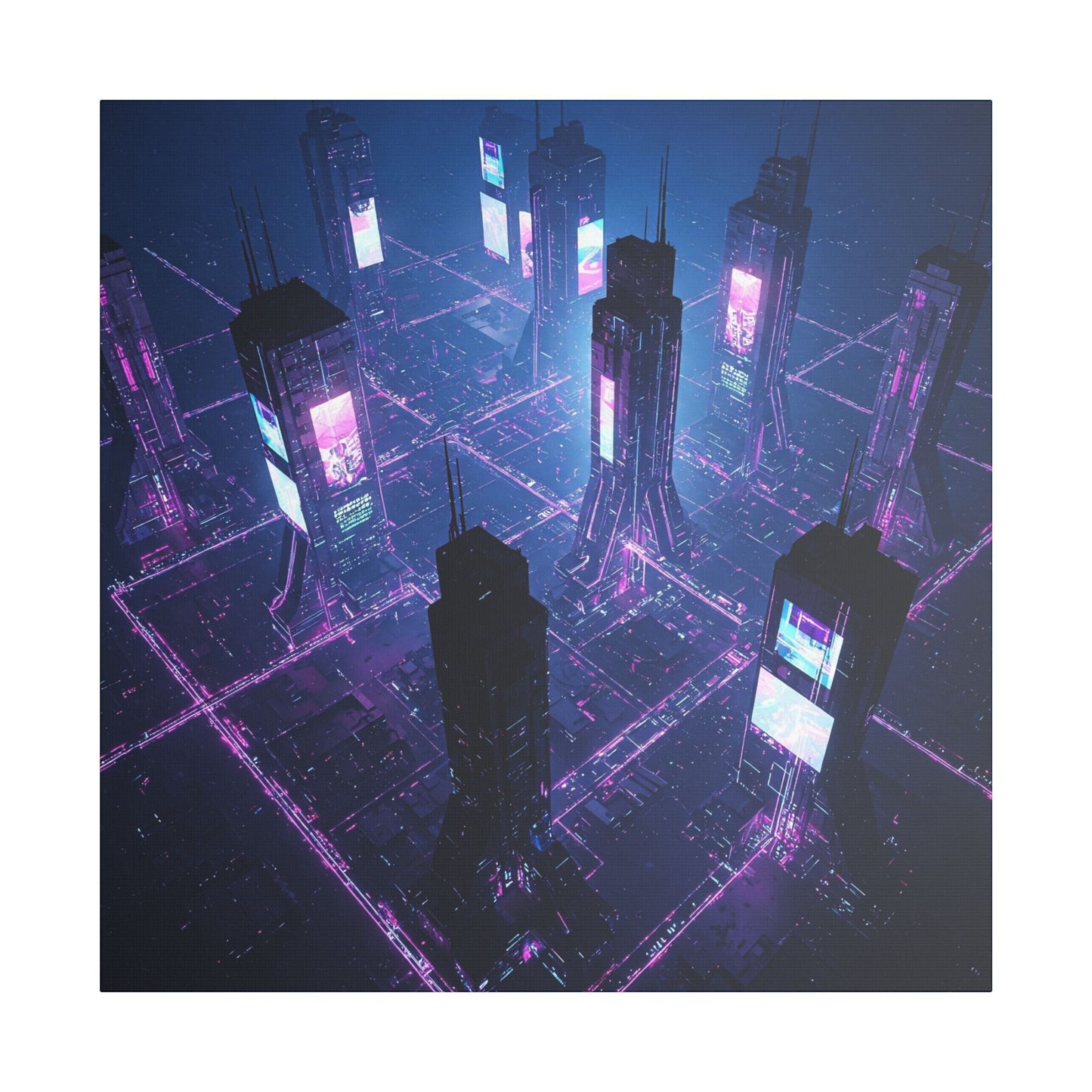 Futuristic Art Canvas, Urban Wall Decor, Retro Digital Print, Cyberpunk Artwork, Modern Home Aesthetic