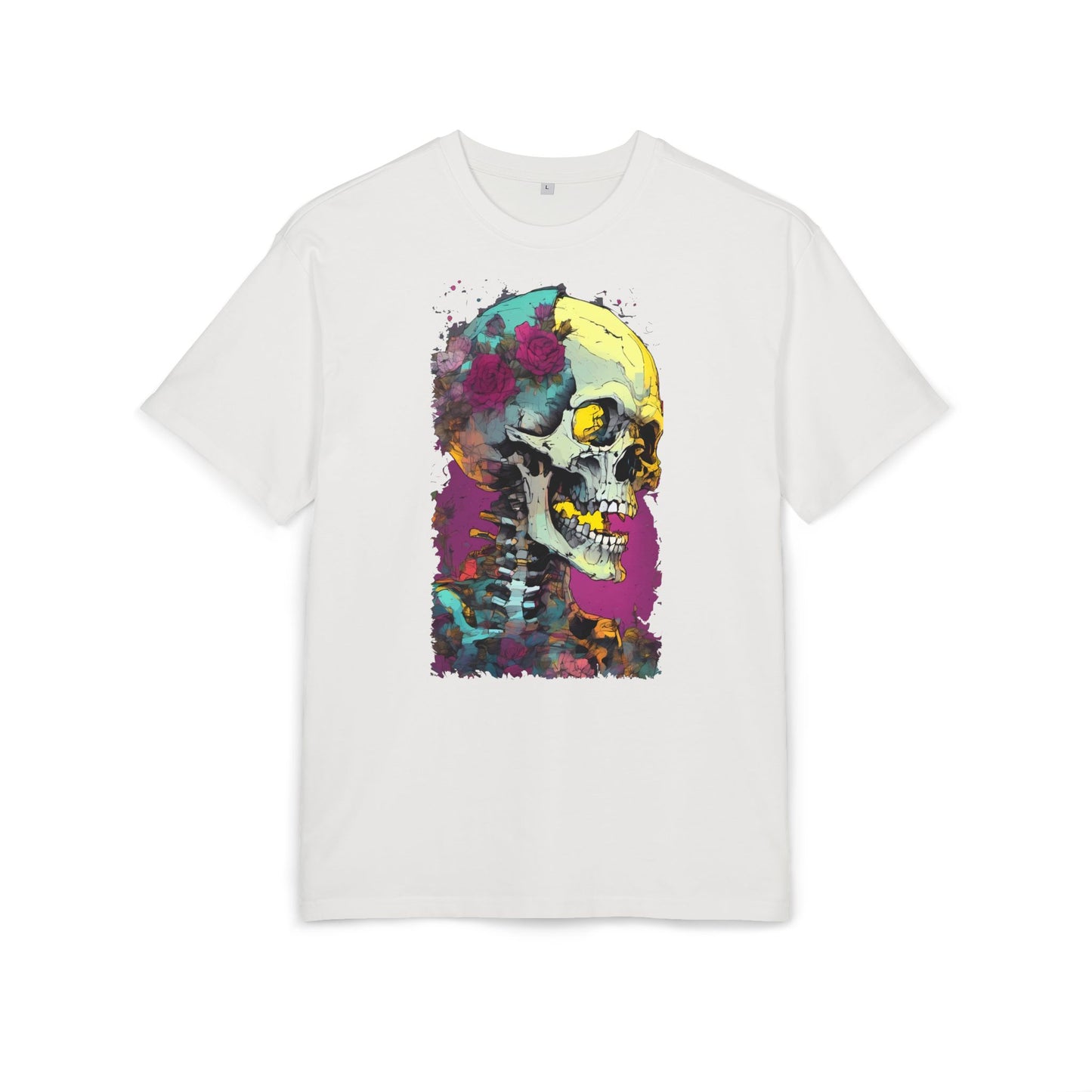 Colorful Skull Oversize Tee, Unisex Graphic Shirt, Edgy Streetwear, Casual Summer Top, Halloween Costume, Gift for Art Lovers