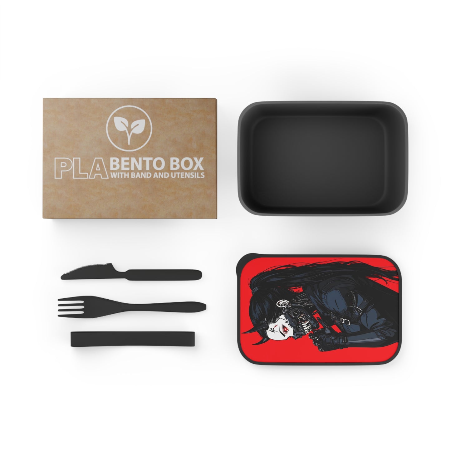 Gothic Bento Box with Utensils, Stylish Lunchbox, Anime-Inspired Food Container, Unique Gift for Foodies, Perfect for School or Work