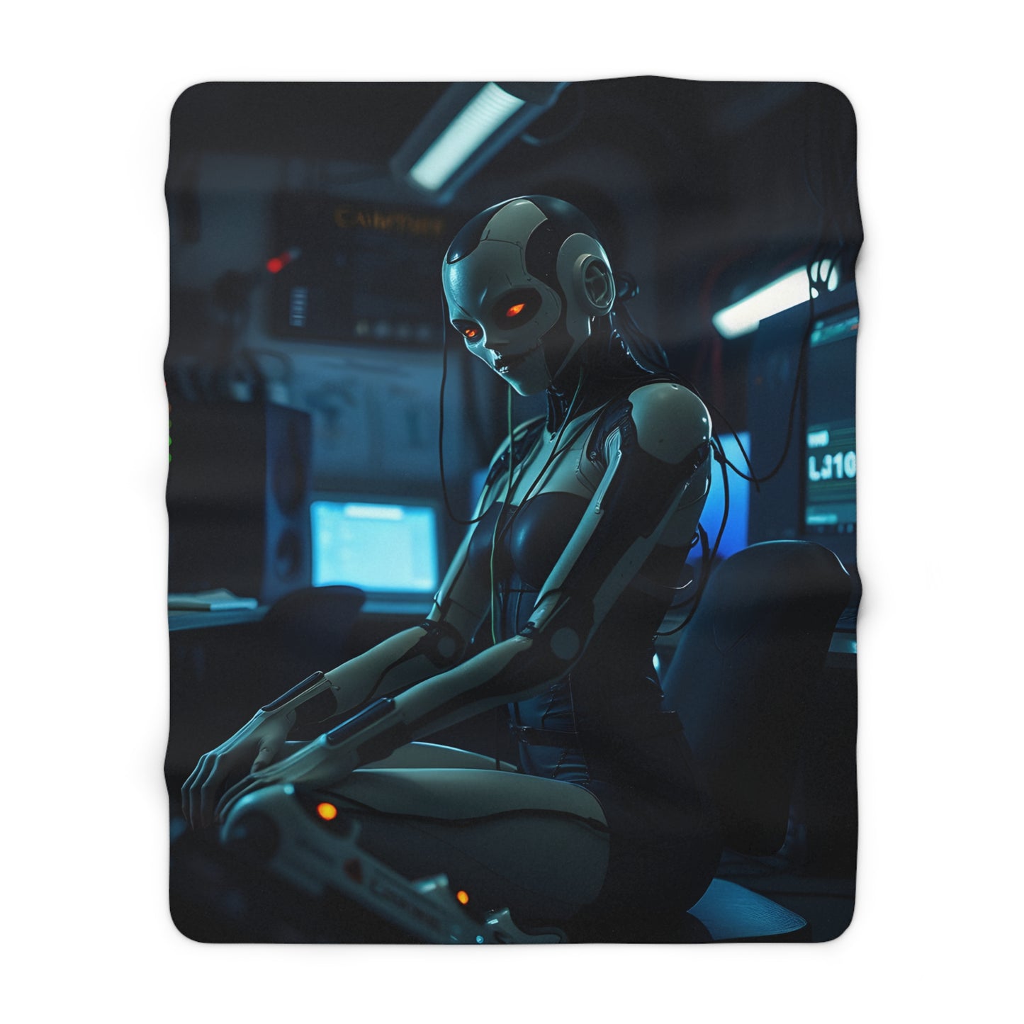 Cozy Cyberpunk Sherpa Fleece Blanket - Futuristic Design for Tech Lovers