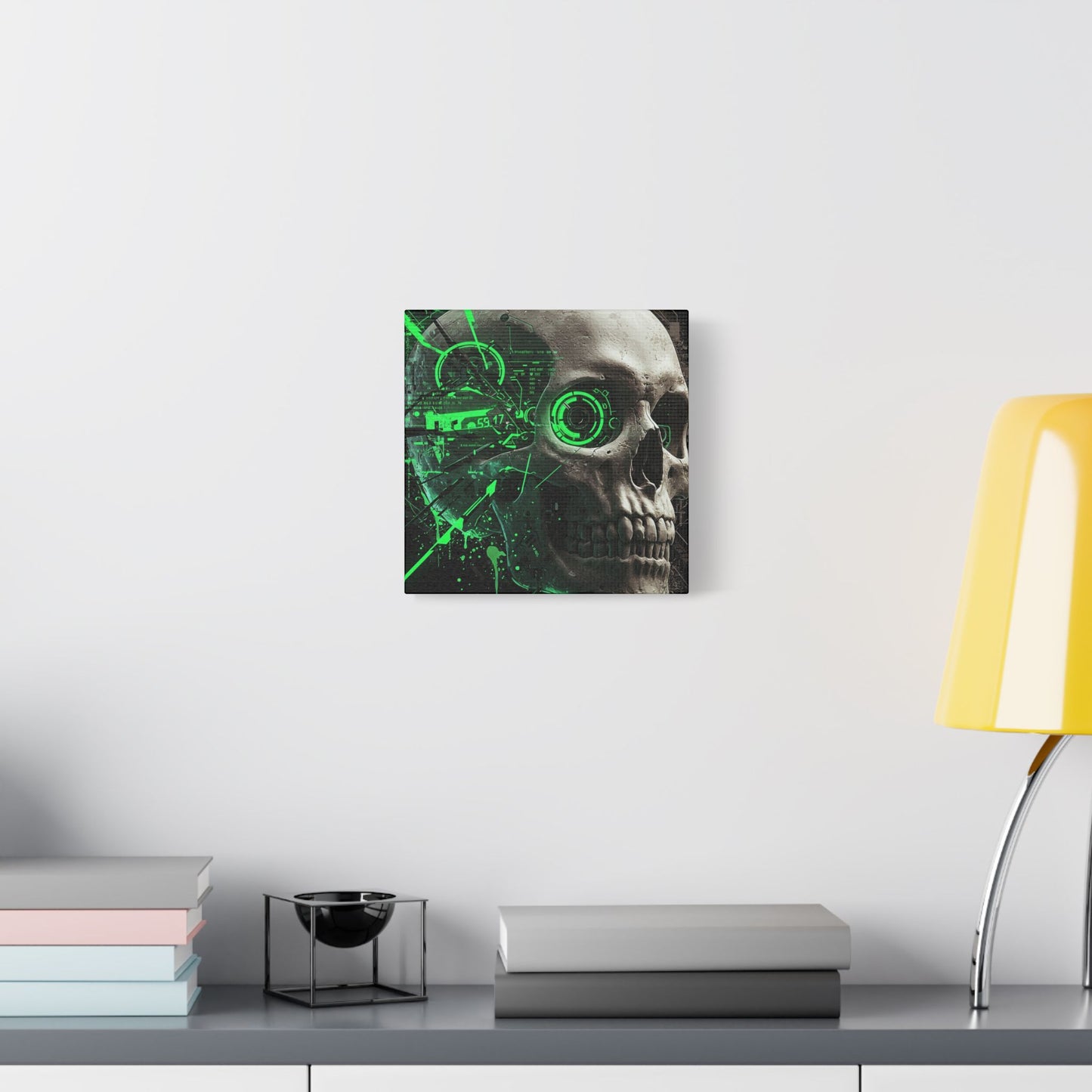 Digital Skull Art Wall Decor, Futuristic Skull Canvas Print, Cyberpunk Home Decor, Gothic Decoration, Unique Gift for Halloween