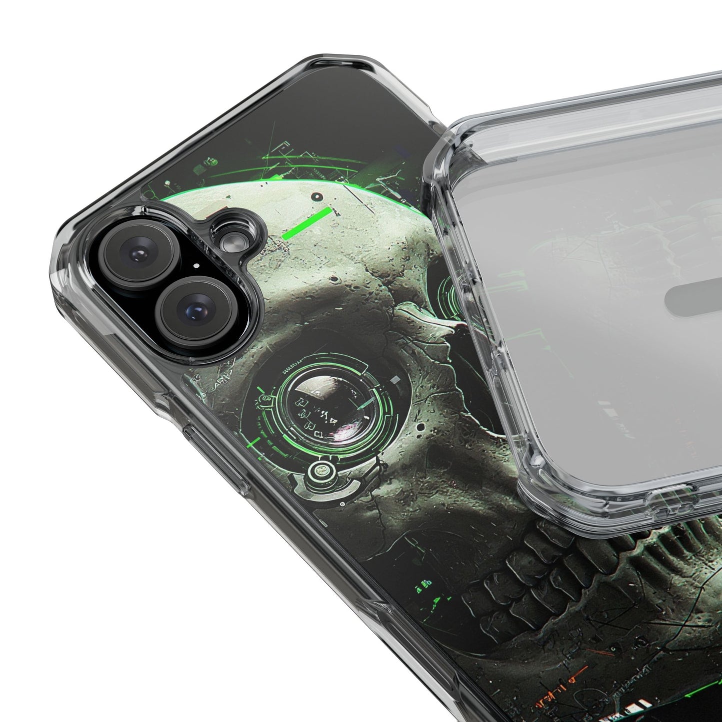 Gothic Skull Phone Case, Cyberpunk Design, Clear Impact Protection, Unique Gift for Him, Halloween Accessories, Tech Lover