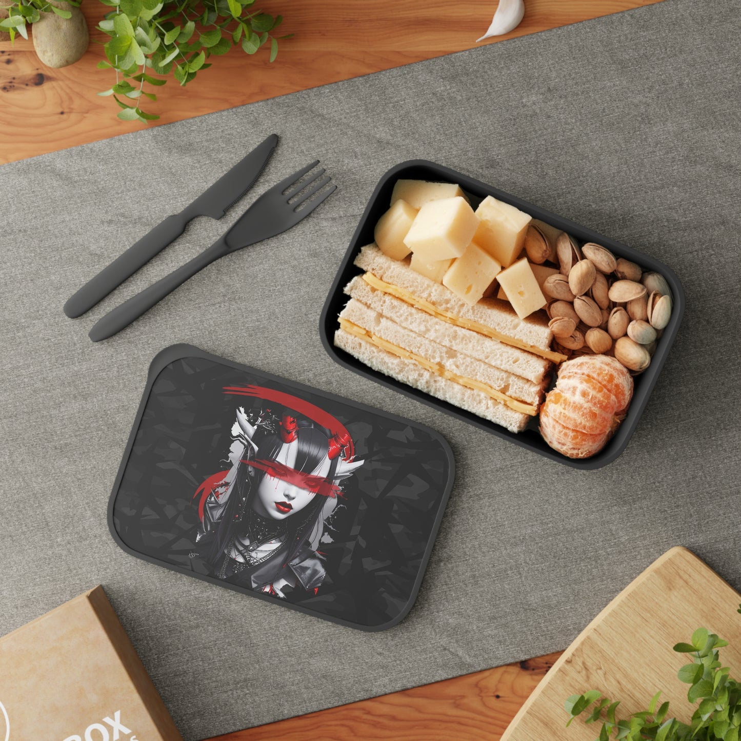 Gothic Bento Box with Utensils, Unique Lunch Container, Kawaii Bento, Anime Style Lunchbox, Gift for Food Lovers, Dark Aesthetic