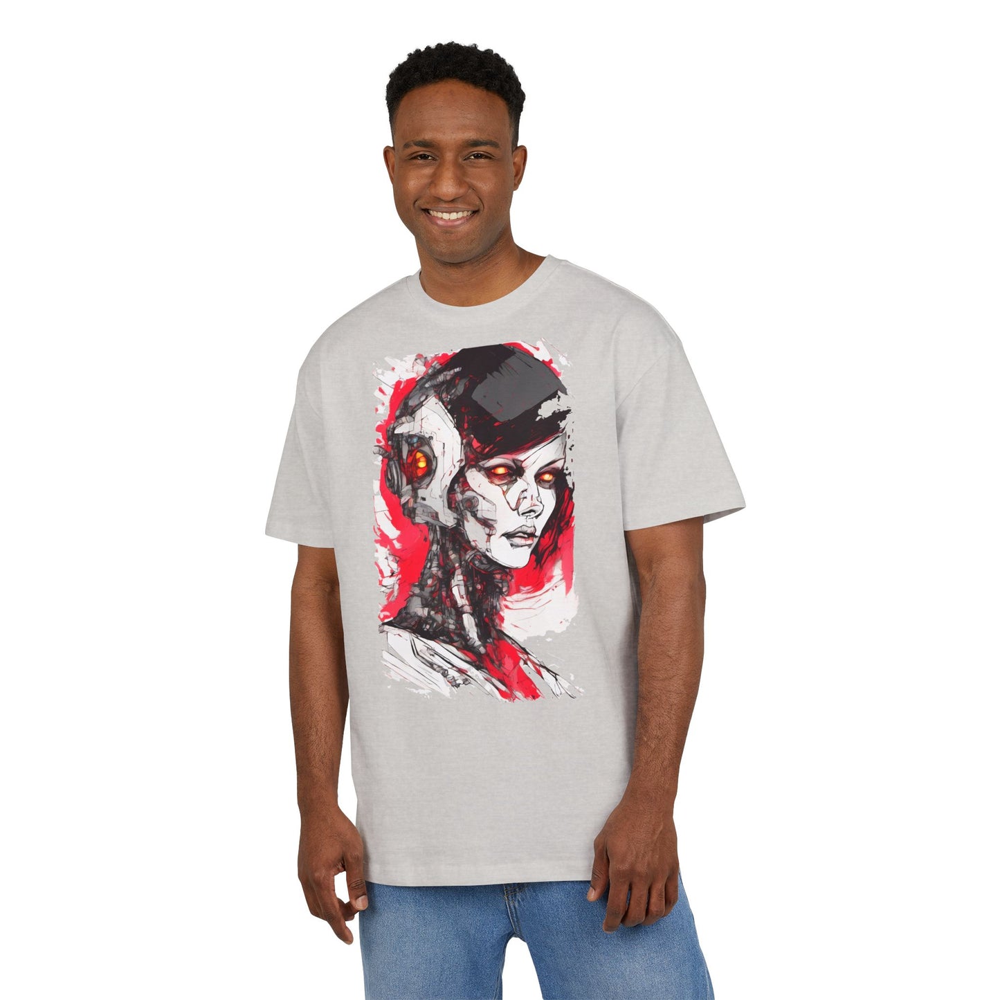 Cyberpunk-Inspired Unisex Heavy Oversize Tee | Graphic Tee, Streetwear, Gift for Gamers, Unique Fashion, Modern Art Apparel
