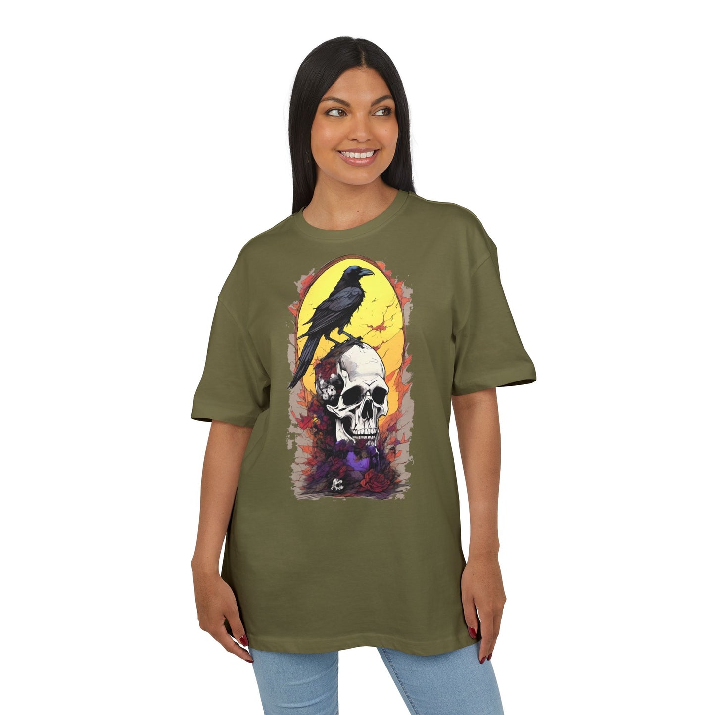 Gothic Raven & Skull Tee, Unisex Oversized Shirt, Edgy Halloween Fashion, Alternative Streetwear, Unique Graphic Tee, Perfect Gift