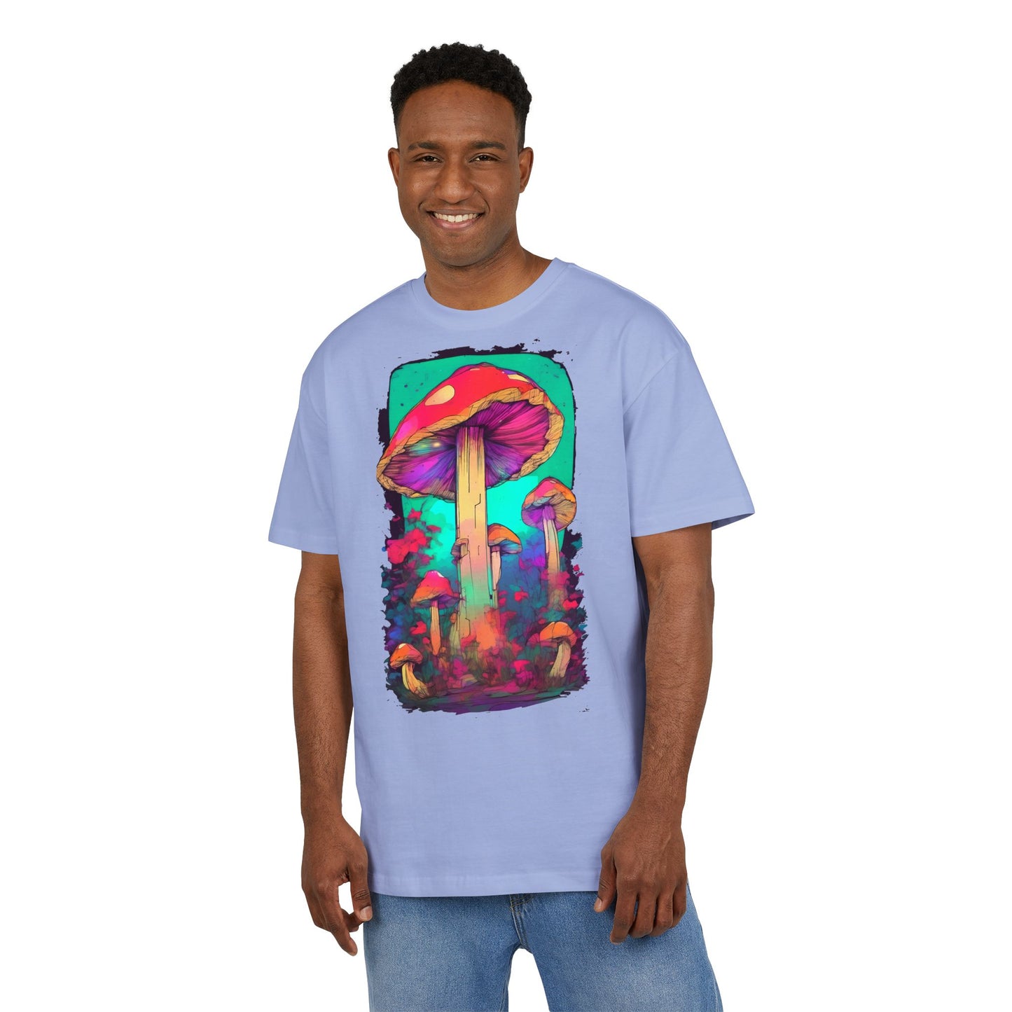 Vibrant Mushroom Art Oversized Tee, Unisex Graphic T-Shirt, Trendy Casual Style, Nature Lover Gift, Festival Clothing, Psychedelic Design