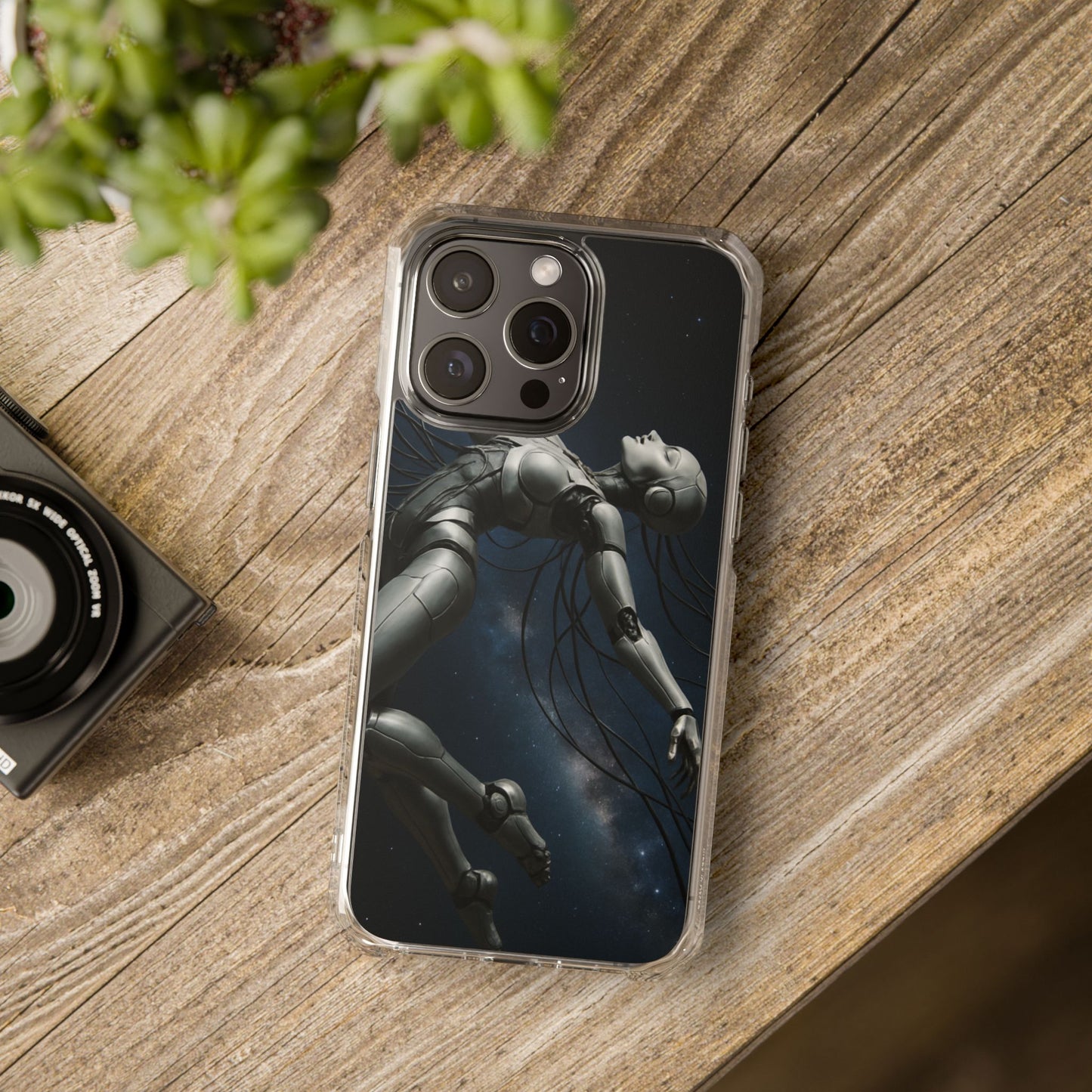 Futuristic Phone Case, Artistic Clear Impact Case for Tech Lovers, Robot Design Phone Cover, Unique Gift for Geeks, Space Theme