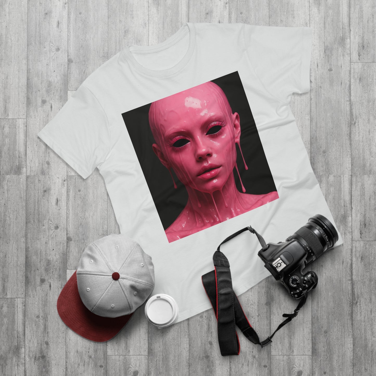 Artistic Pink Melting Face T-Shirt - Trendy Graphic Tee, Unique Gift, Statement Apparel, Festival Wear, Occasional Fashion, Street Style