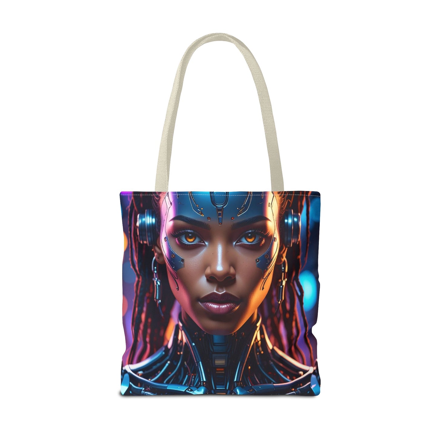 Futuristic Cyberpunk Tote Bag, AOP Tote, Cool Gift for Tech Lovers, Stylish Bag for Everyday Use, Space-Themed Fashion