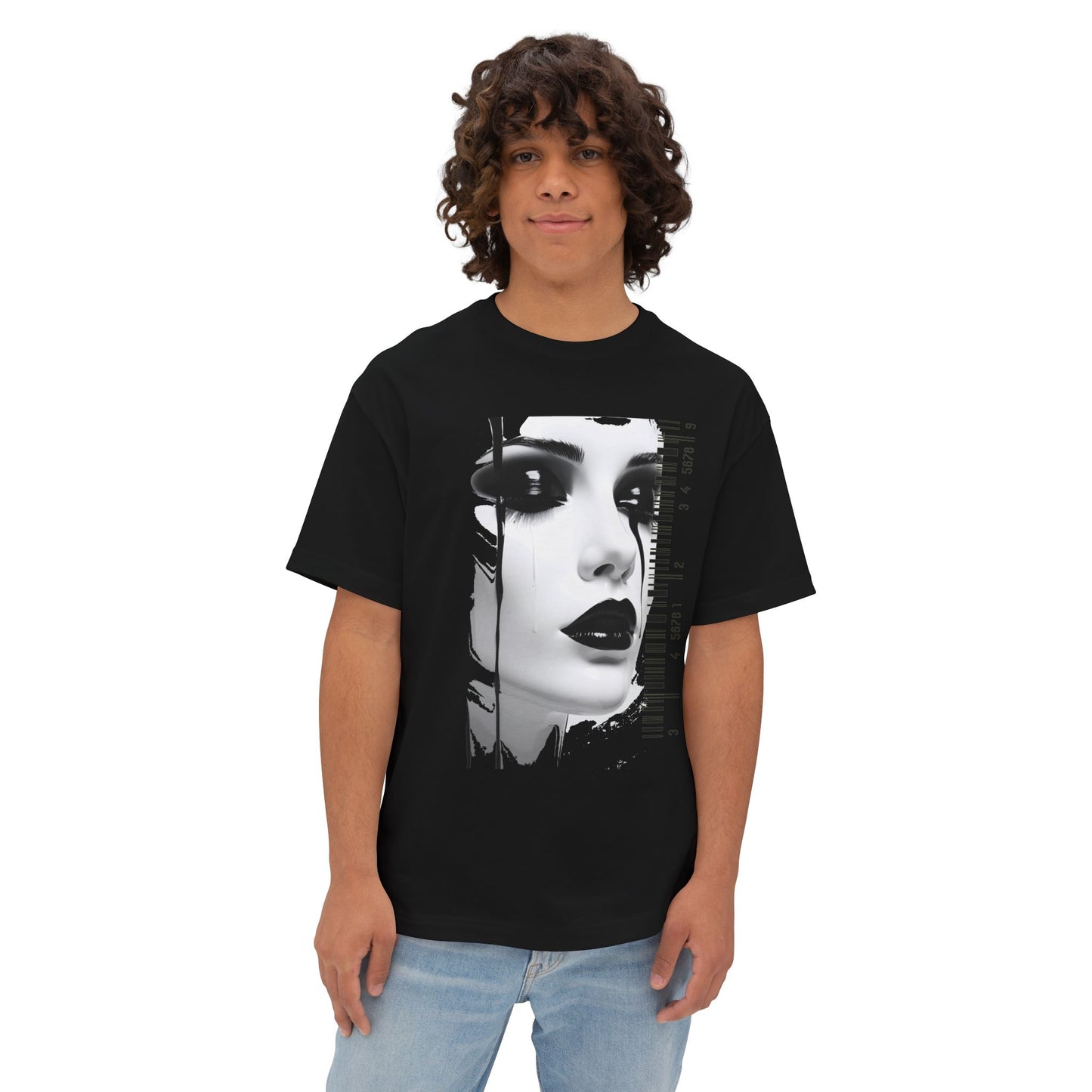 Chic Art Print Boxy Tee, Oversized Graphic T-Shirt, Fashionable Streetwear Top, Unique Women’s Cotton Tee, Casual Everyday Wear