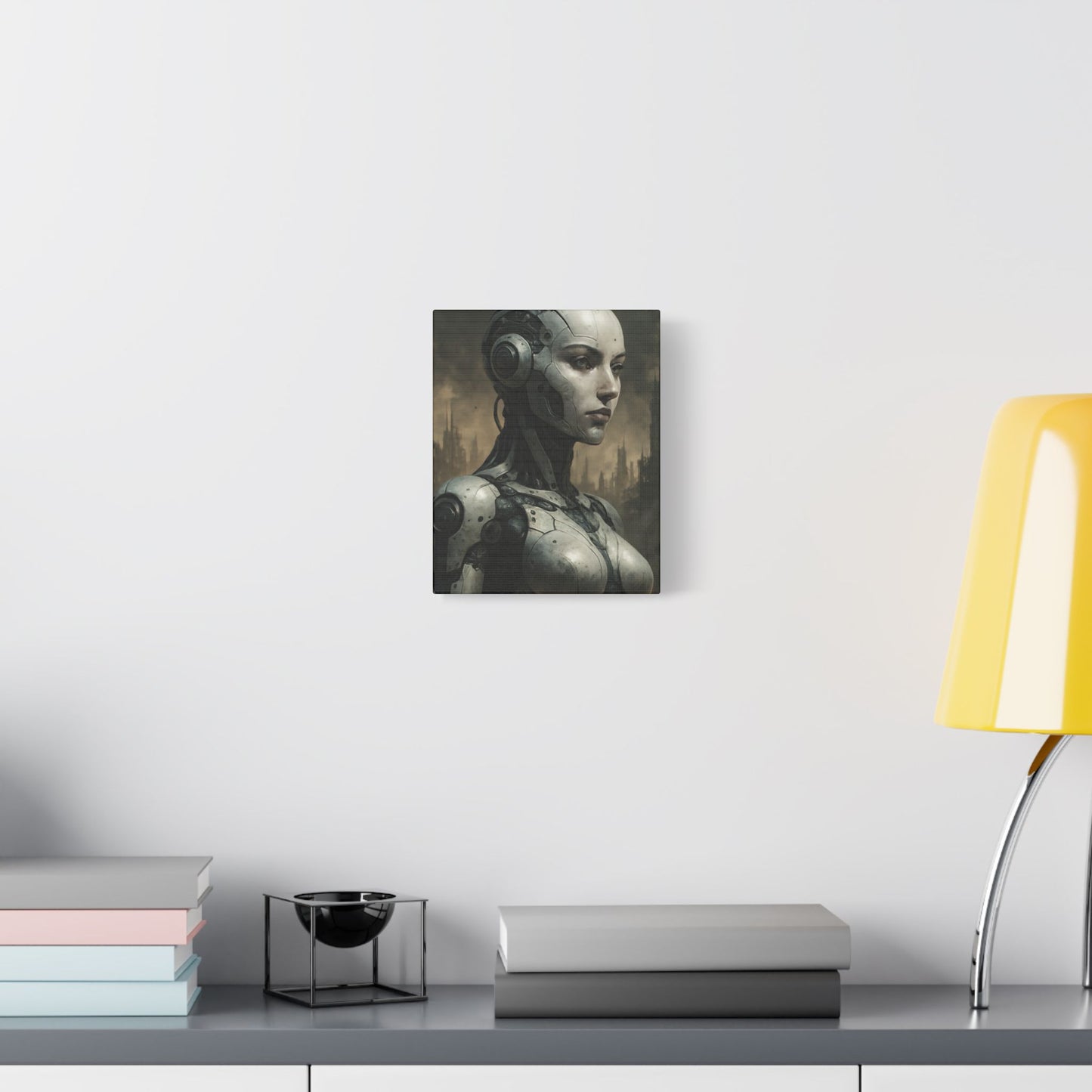 Futuristic Robot Canvas Art, Stretched Painting, Wall Decor for Tech Lovers, Sci-Fi Home Office, Unique Gift Idea, AI Artwork