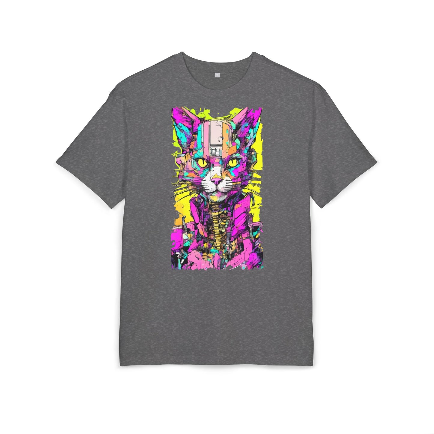 Colorful Cat Graphic Tee, Unisex Heavy Oversize T-Shirt, Funky Cat Art Shirt, Gift for Cat Lovers, Unique Casual Wear
