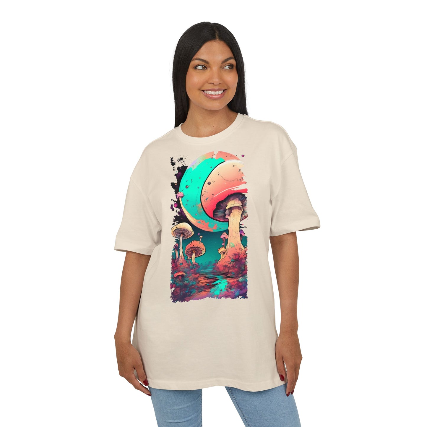 Cosmic Mushroom Graphic Tee, Unisex Oversized Shirt, Boho Vibe Top, Festival Wear, Unique Gift for Nature Lovers, Relaxed Fit Shirt