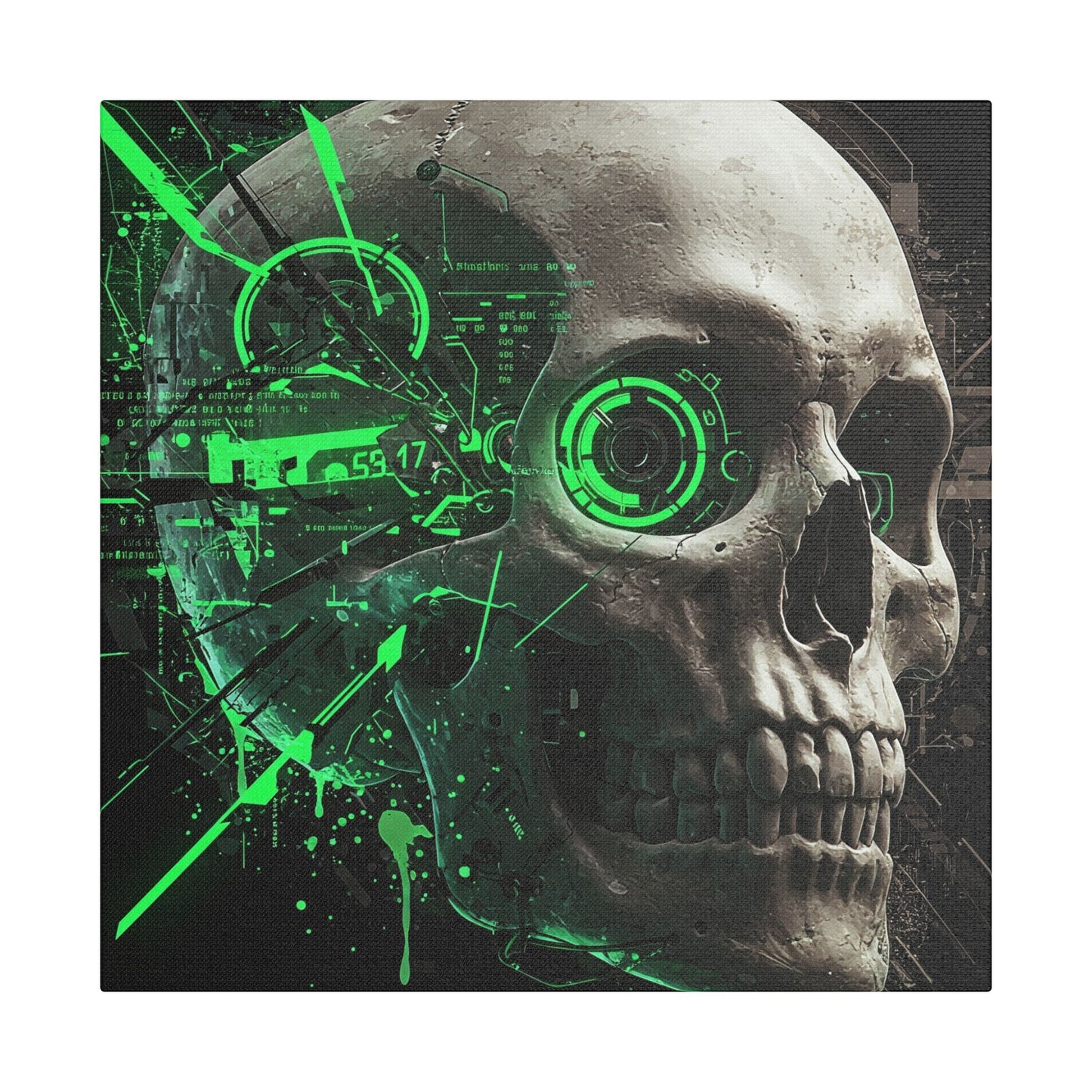 Digital Skull Art Wall Decor, Futuristic Skull Canvas Print, Cyberpunk Home Decor, Gothic Decoration, Unique Gift for Halloween