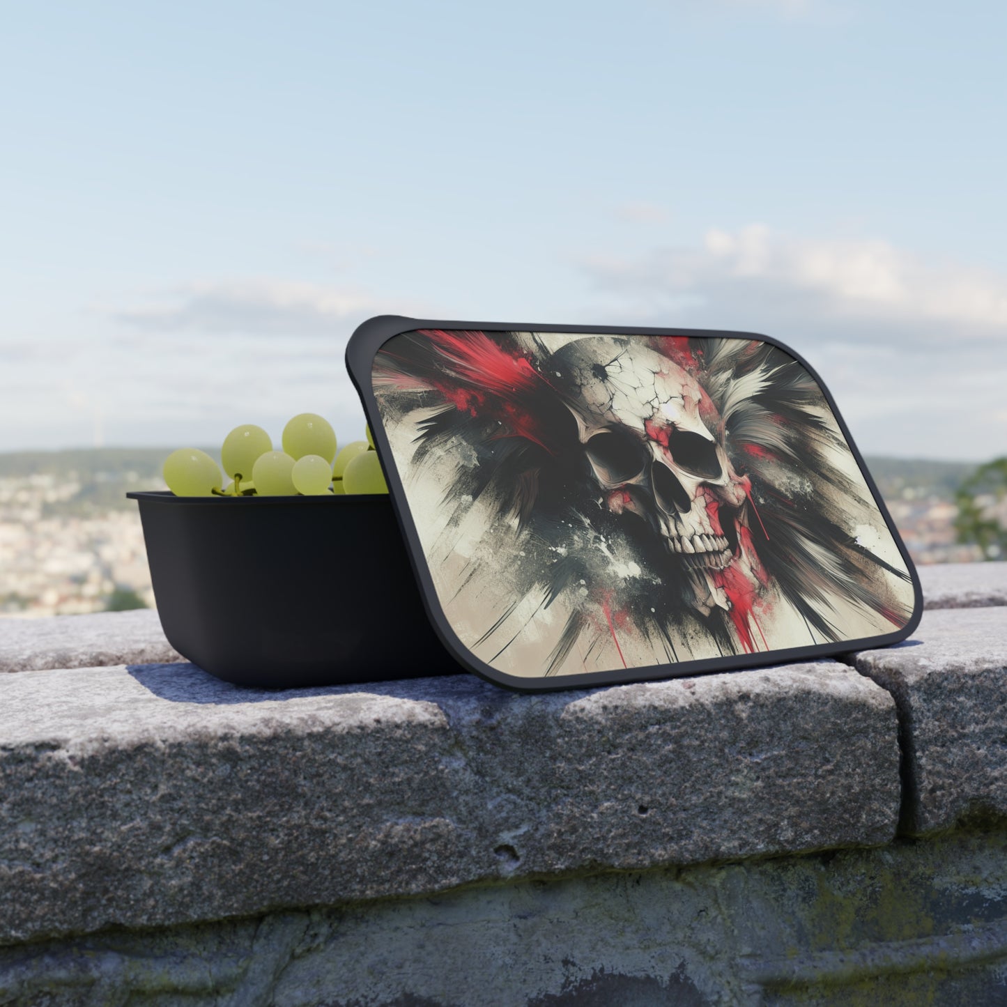 Skull Art Bento Box, Stylish Meal Prep Container, Unique Food Storage, Trendy Lunch Box, Gothic Kitchenware, Gift for Food Lovers