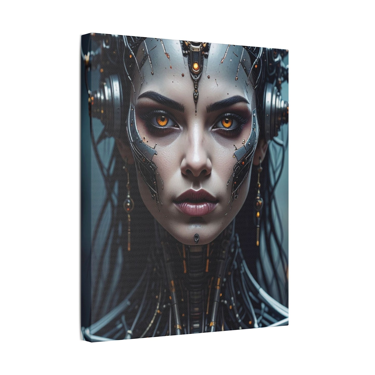 Futuristic Stretched Canvas Art, Cyberpunk Wall Décor, Unique Home Decor, Robot Portrait, Gothic Art Giveaway