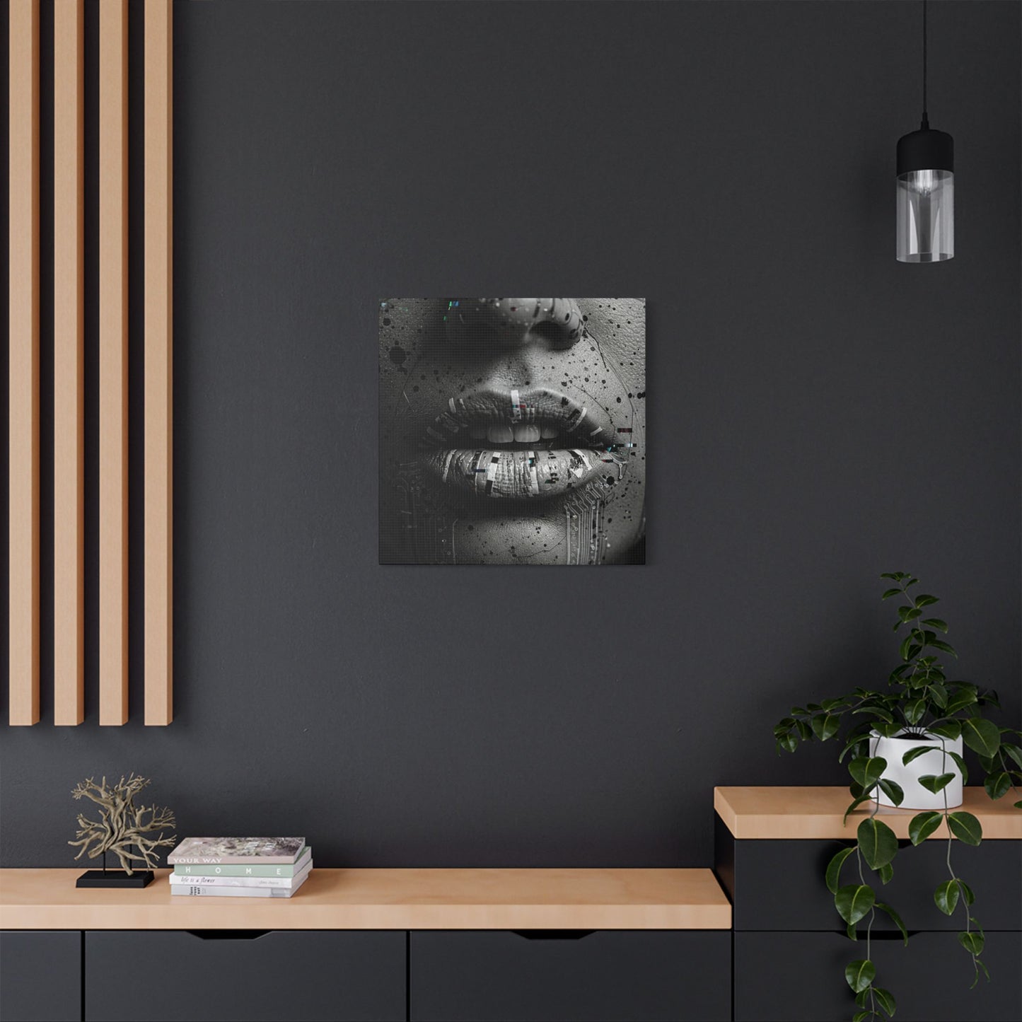 Gothic Lips Art Canvas, Digital Art Print, Unique Home Decor, Contemporary Wall Art, Cyberpunk Aesthetic, Perfect Gift