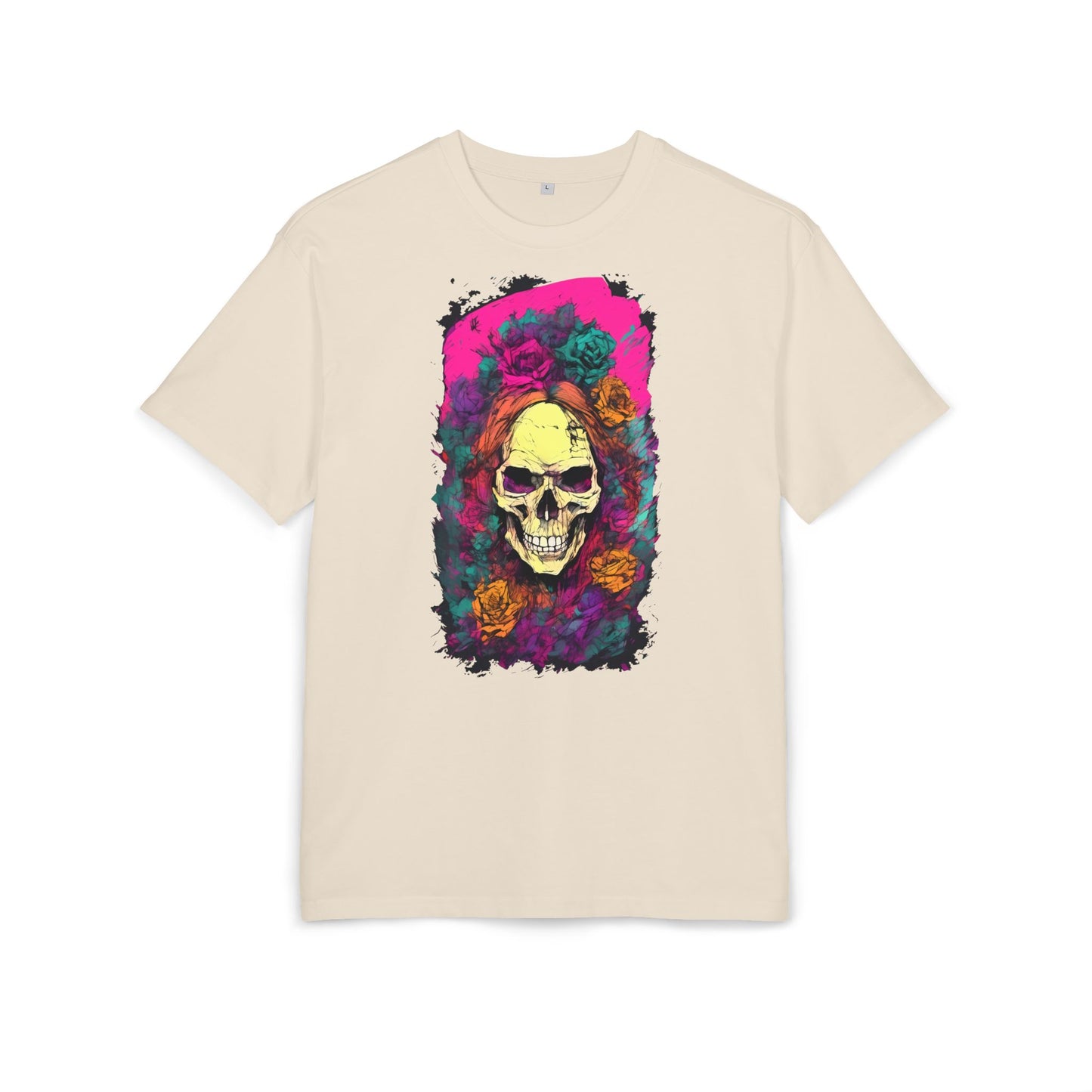 Skull Floral Oversize Tee - Graphic T-Shirt for Halloween, Festival Wear, Unisex Casual, Unique Gift