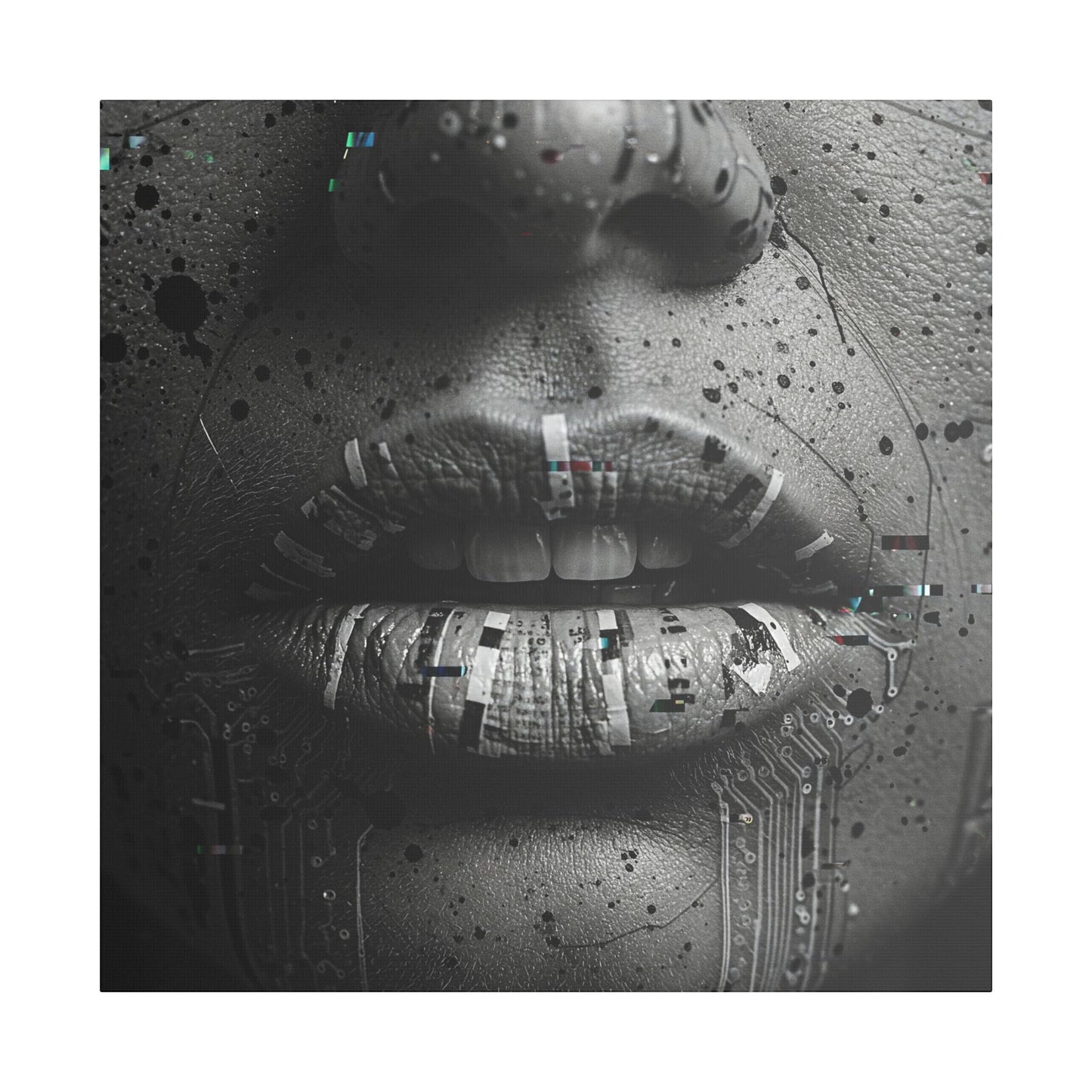 Gothic Lips Art Canvas, Digital Art Print, Unique Home Decor, Contemporary Wall Art, Cyberpunk Aesthetic, Perfect Gift